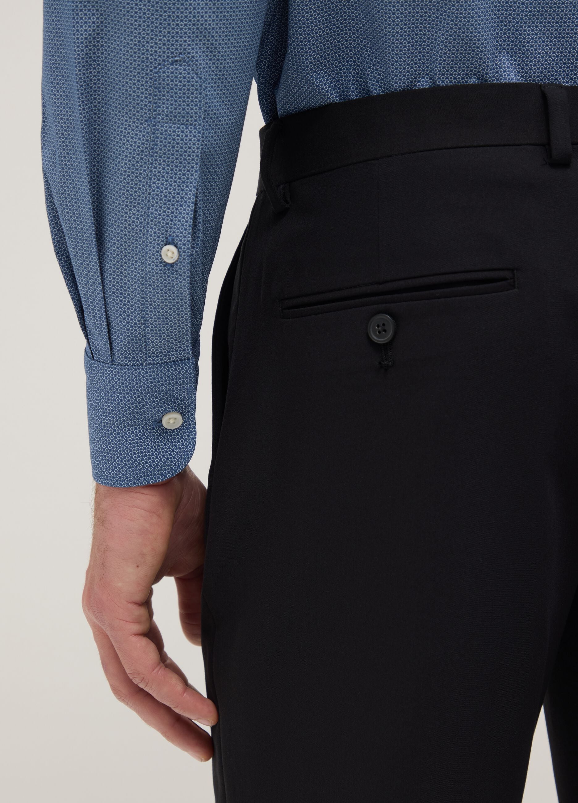Blue shirt with micro-checks in stretch cotton regular fit