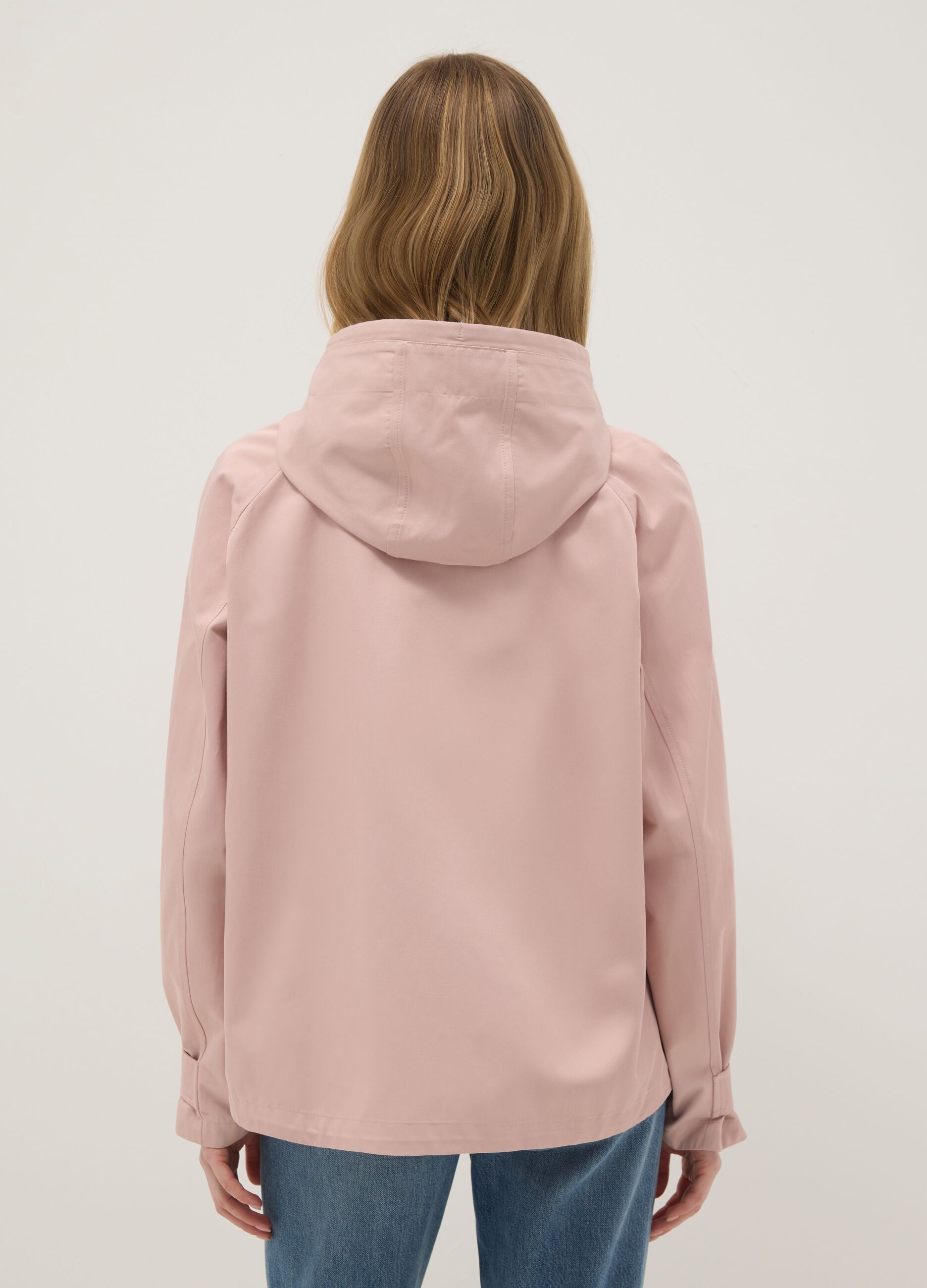 Pink Regular Fit Cotton Blend Jacket with Zip and Hood