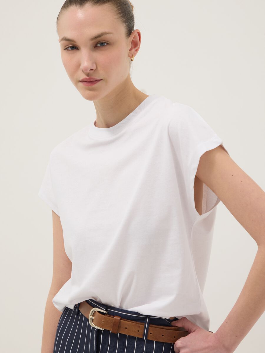 White short-sleeve fitted pure cotton T-shirt_1