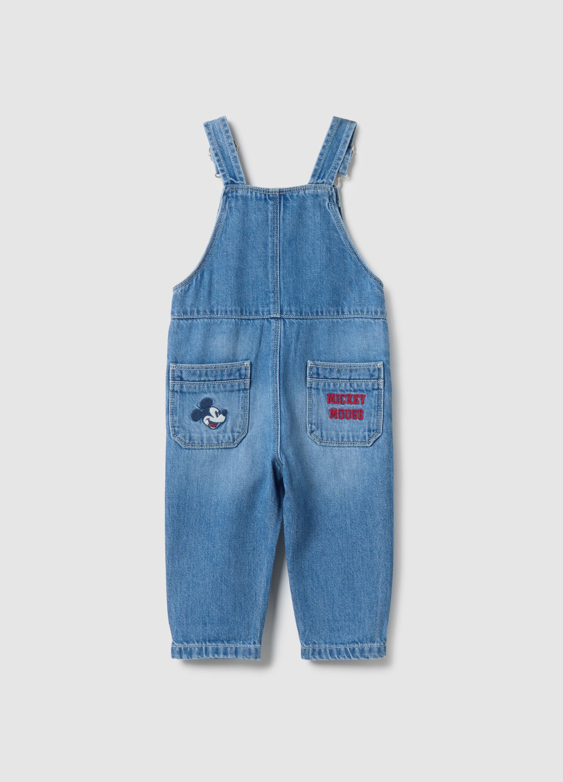 Blue denim pure cotton dungarees regular fit with embroidery for boys