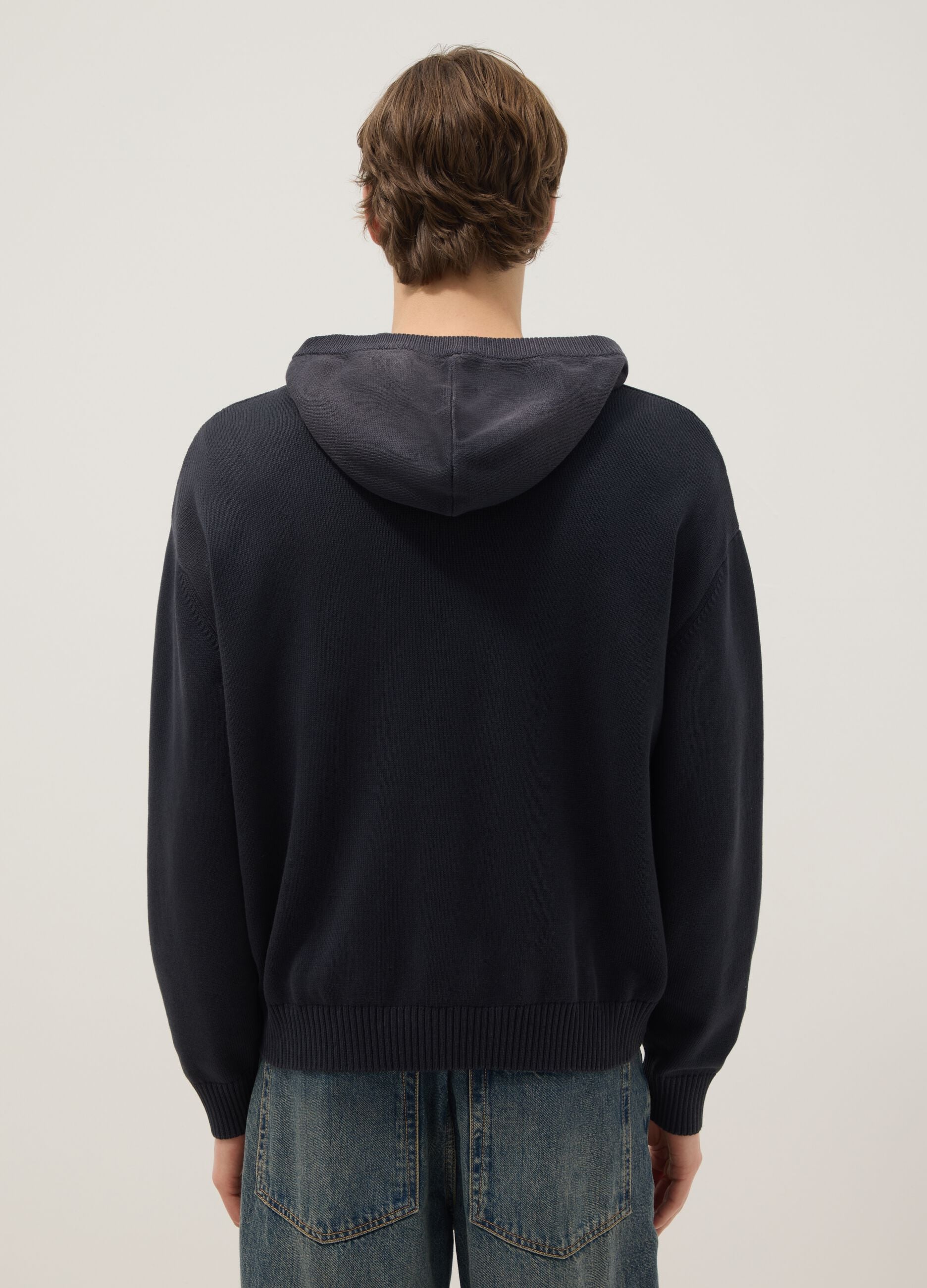 Oversized black cotton hoodie with zip