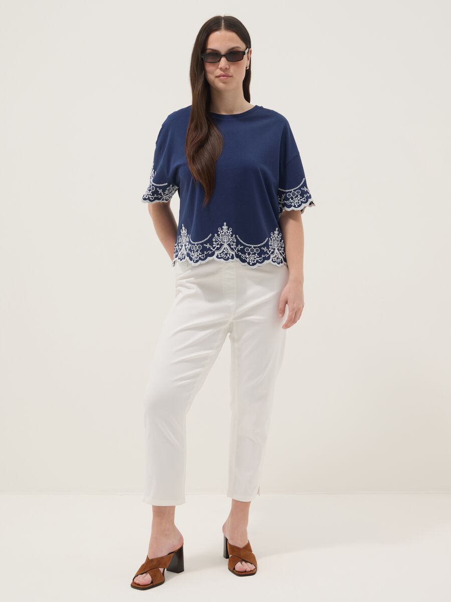 Blue pure cotton embroidered T-shirt, regular fit_1