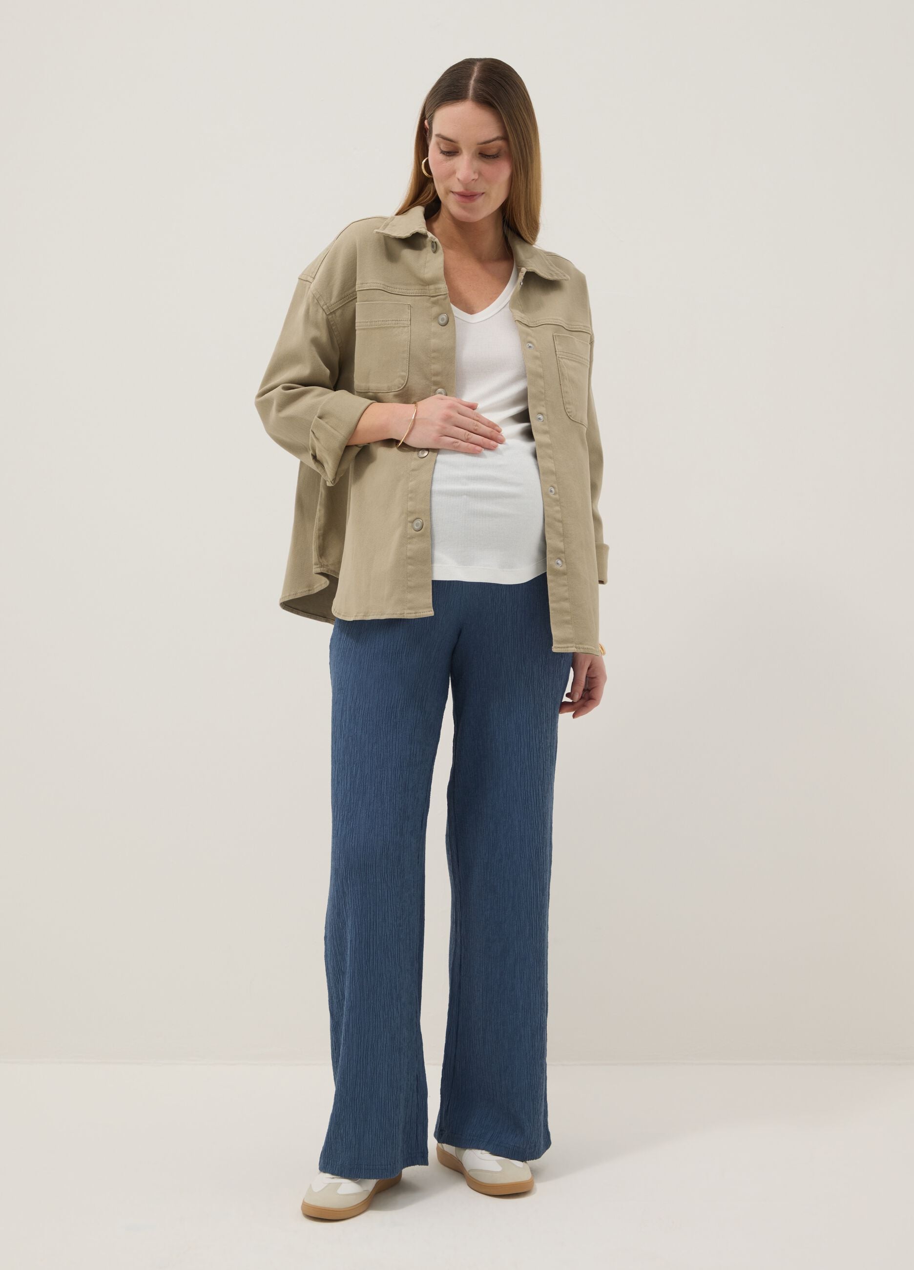Blue relaxed fit maternity trousers in stretch viscose