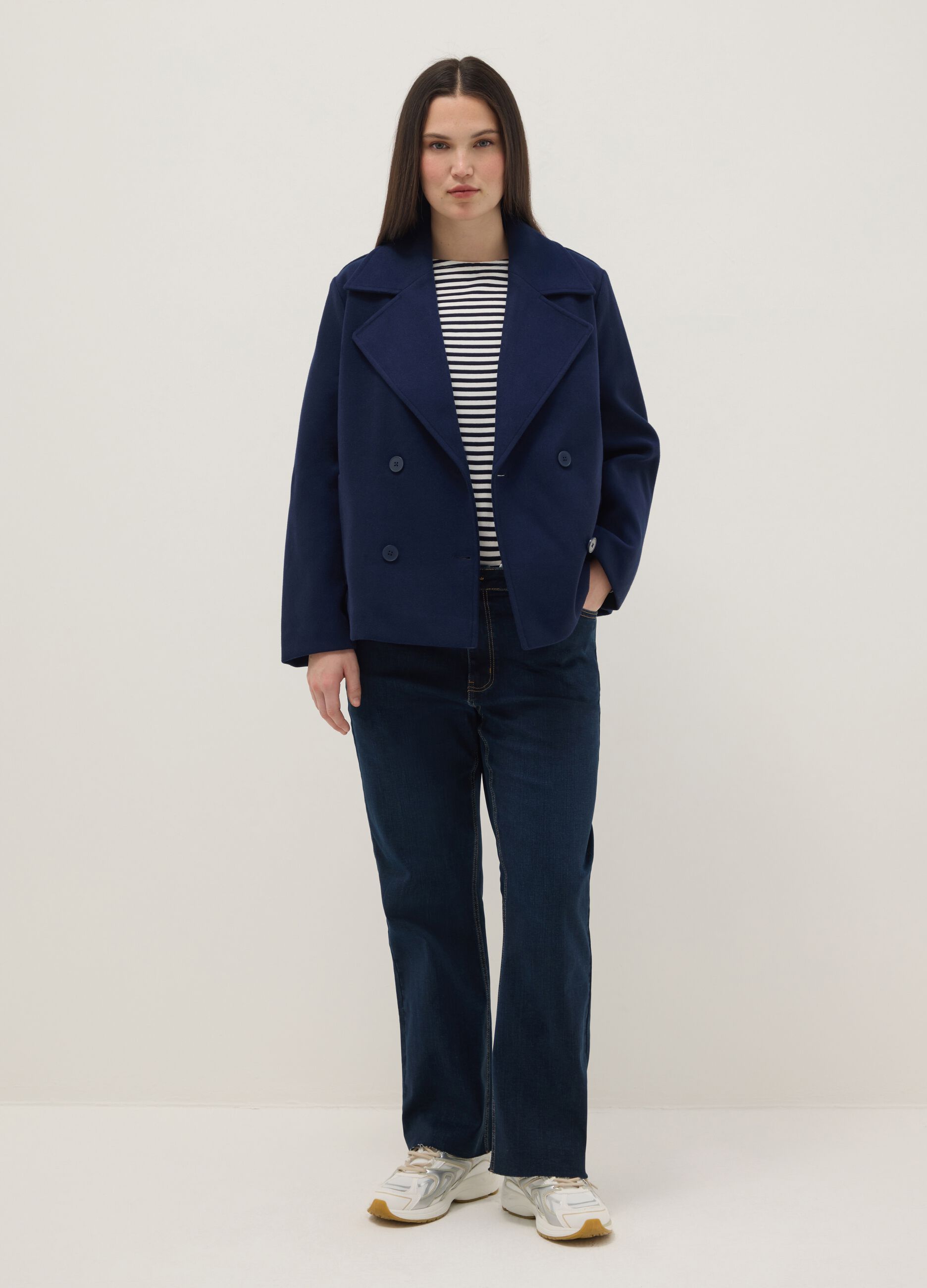 Blue Double-breasted Jacket, Regular Fit