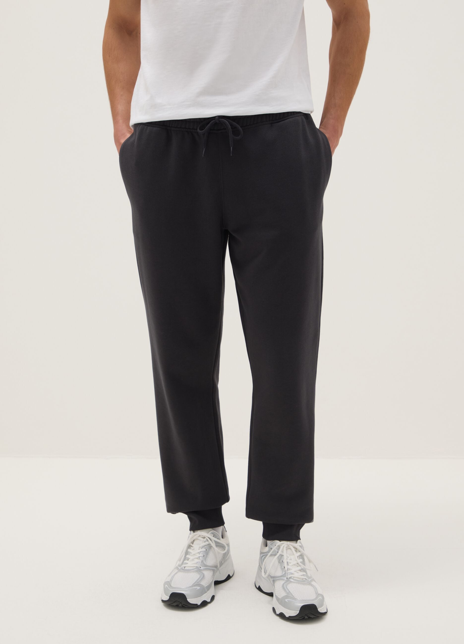 Black Regular Fit Cotton Blend Joggers