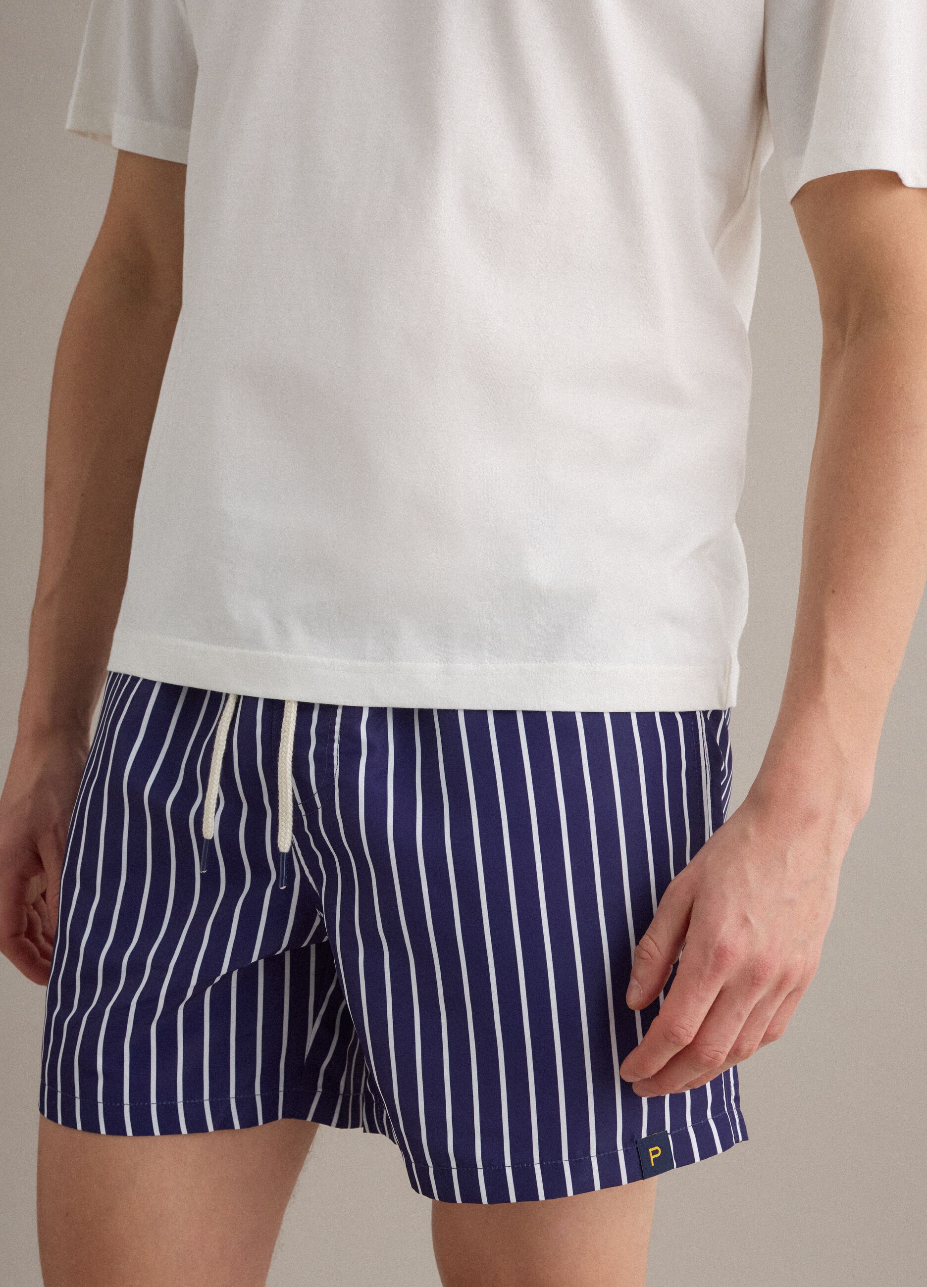 Boxer mare blu a righe bianche con coulisse