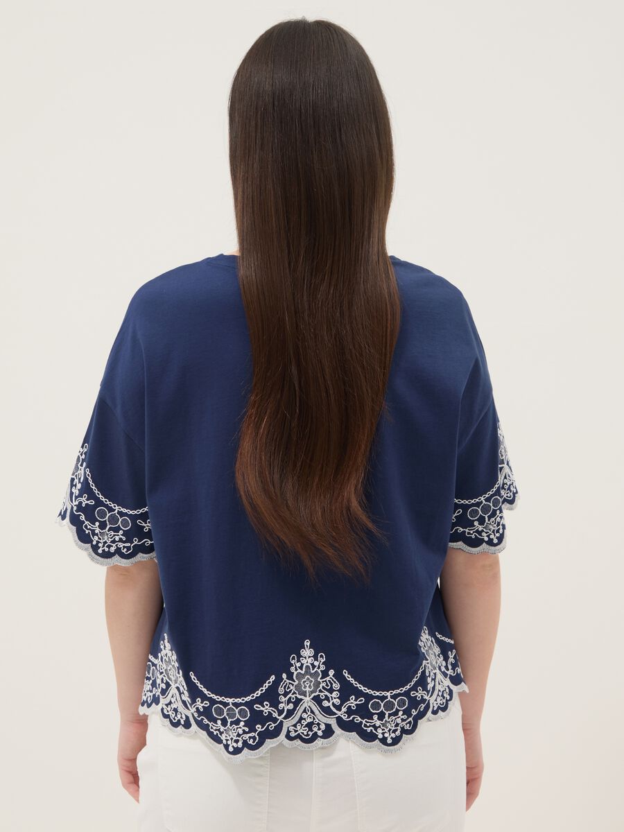 Blue pure cotton embroidered T-shirt, regular fit_3
