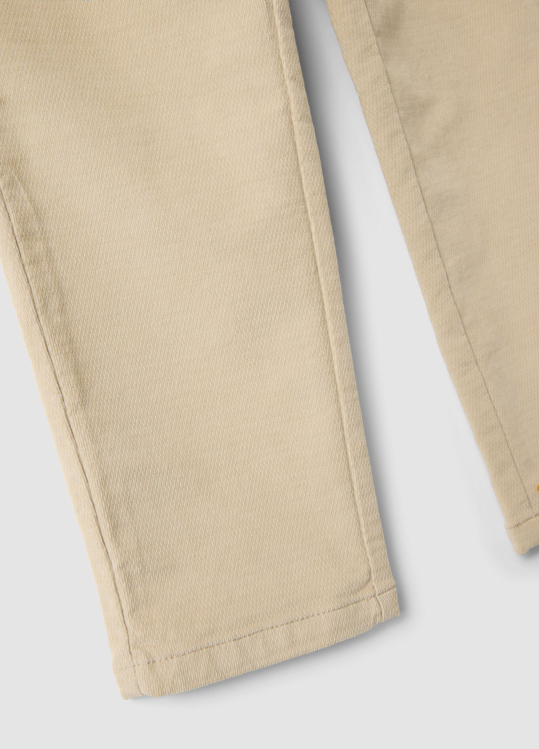 Beige ribbed stretch cotton chino trousers
