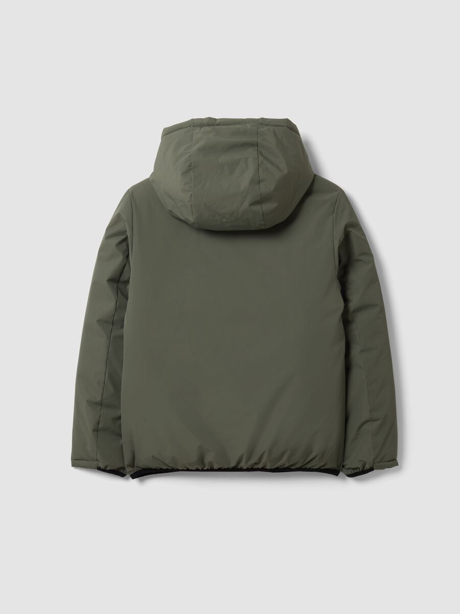 Ultralight Reversible Padded Hooded Jacket in Grey and Green_2