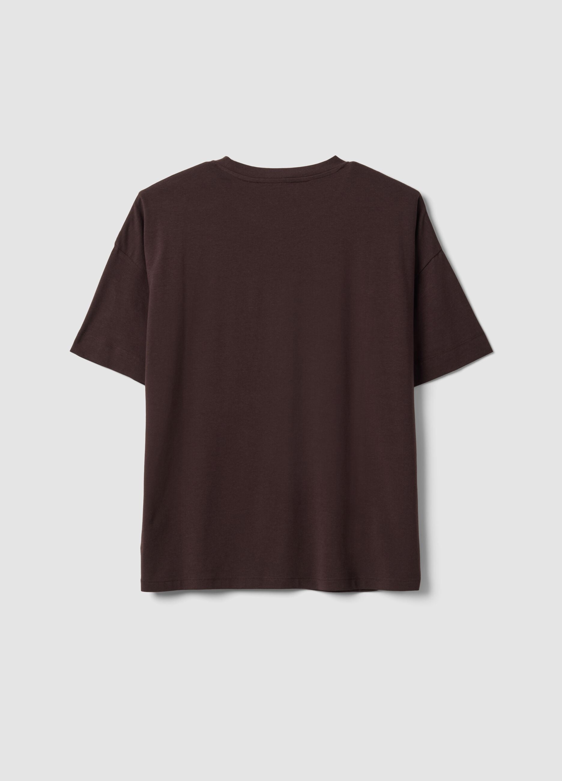 Brown crew-neck T-shirt in stretch cotton-modal blend, regular fit