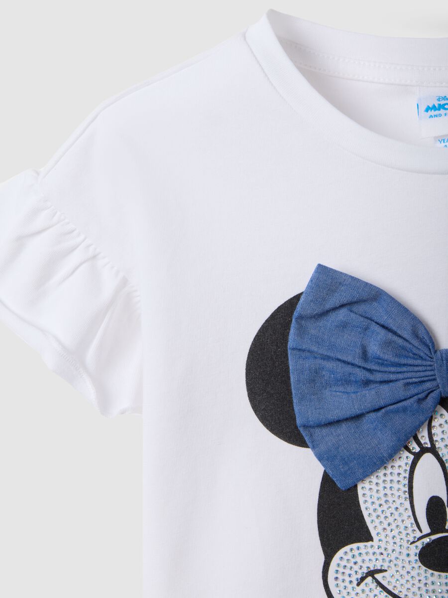 White stretch cotton T-shirt with Minnie print for girls_2