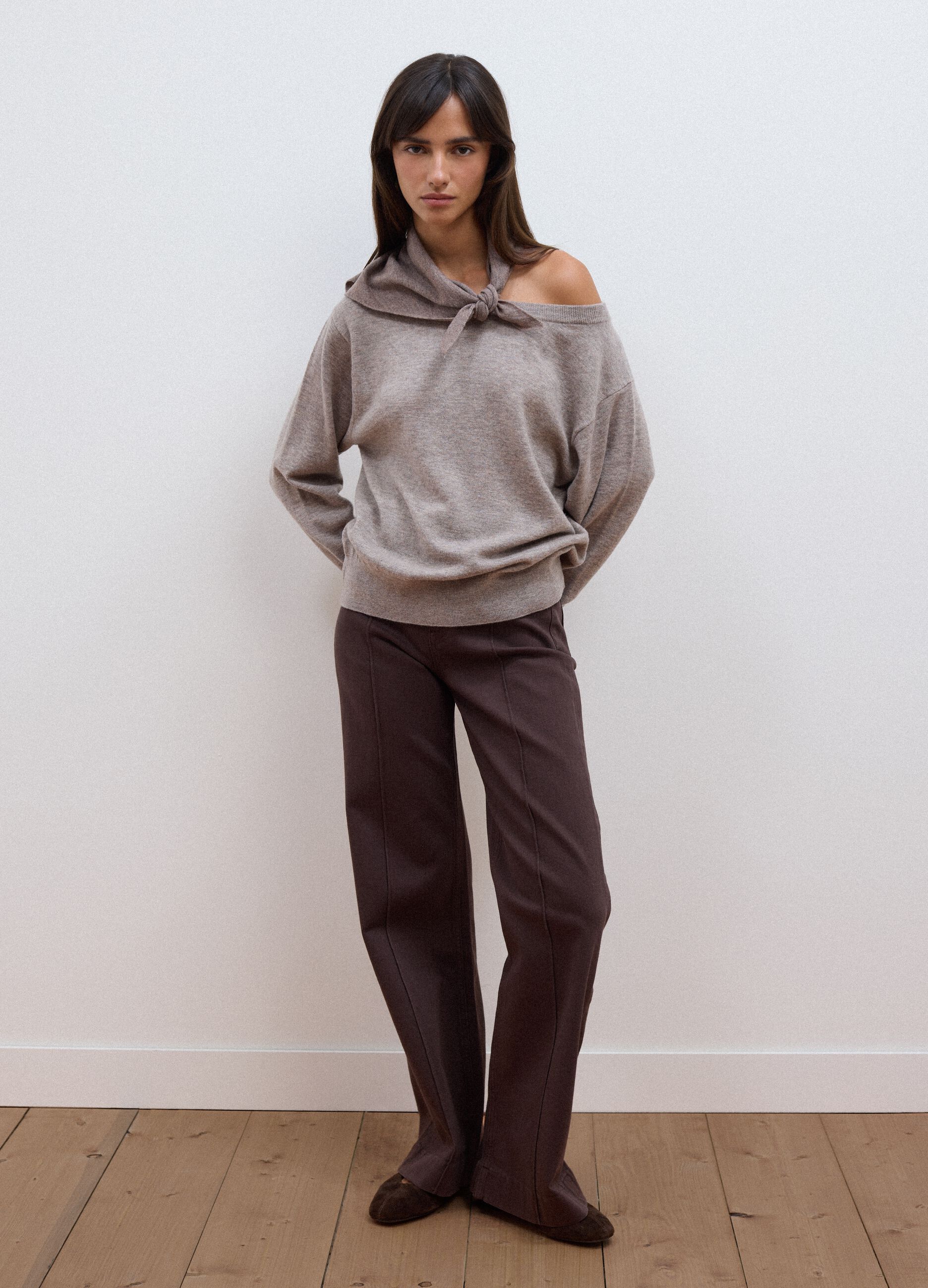 Grey pure wool boat-neck jumper