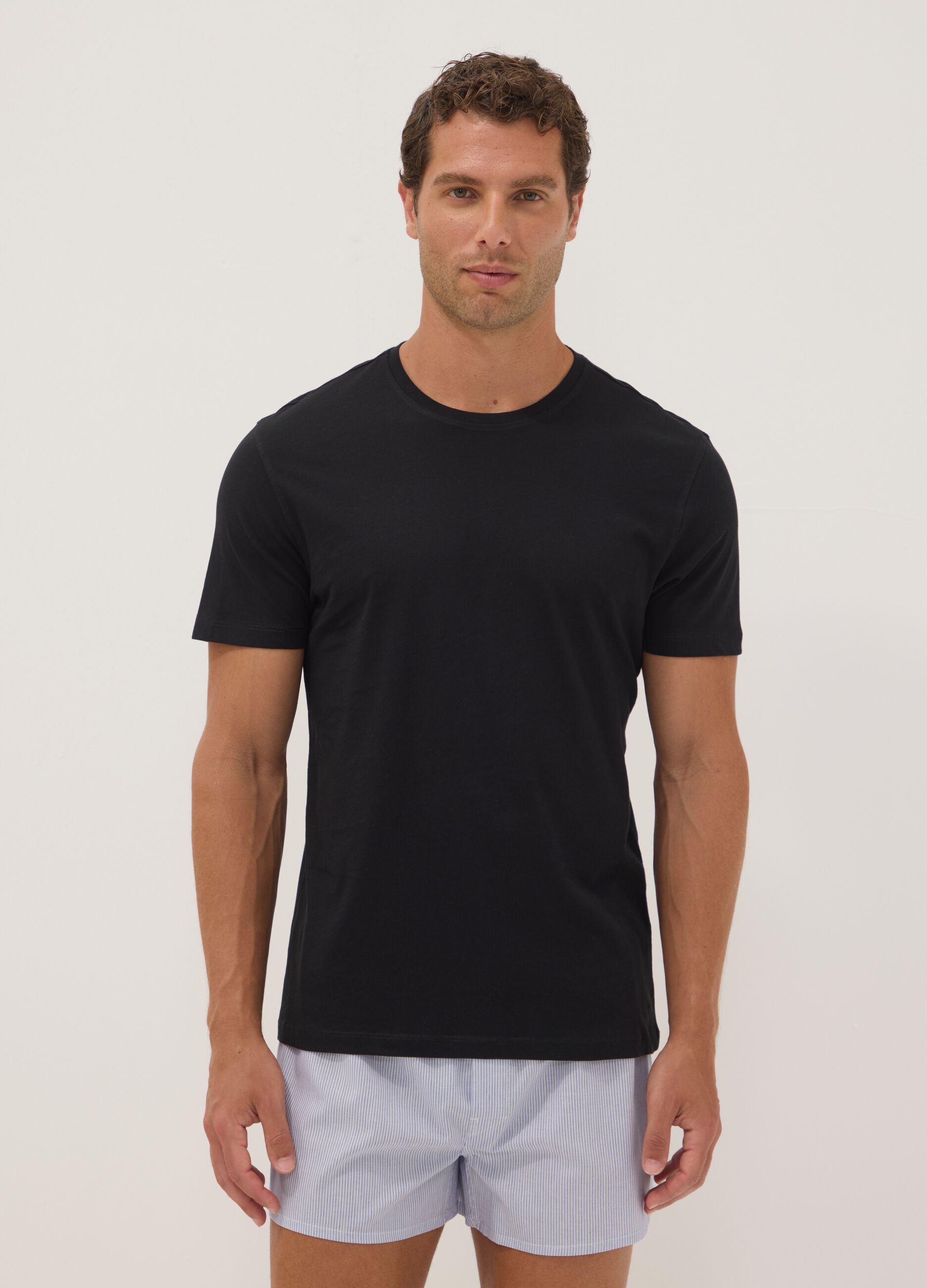 Two-pack of black crew-neck T-shirts in pure extra-fine cotton