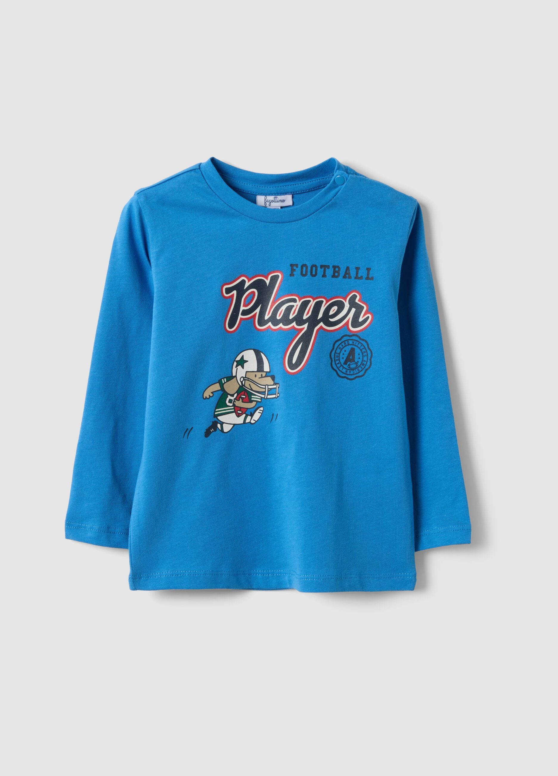 Blue organic cotton T-shirt with puppy print for baby boy