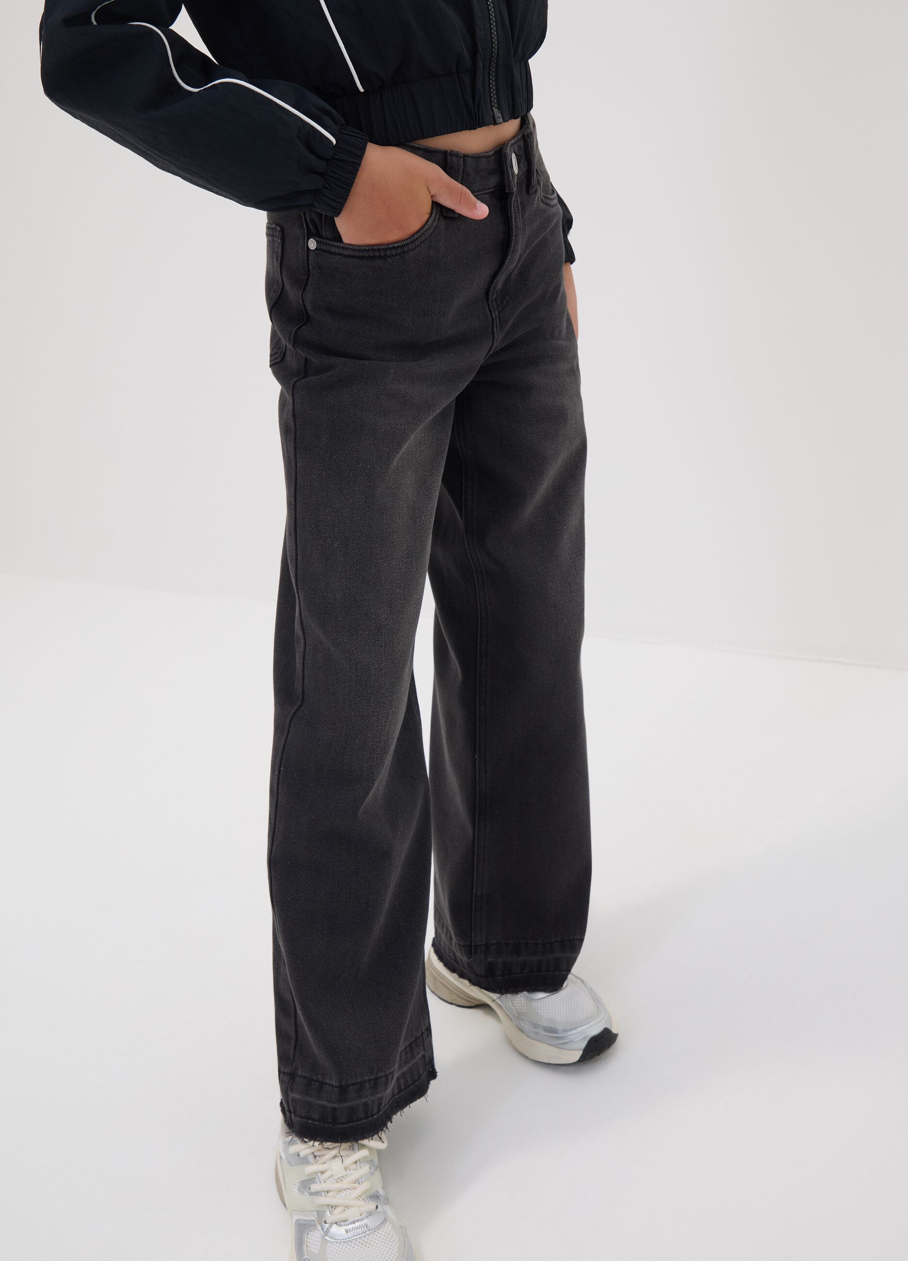 Black culotte jeans in a cotton, lyocell and viscose blend for girls