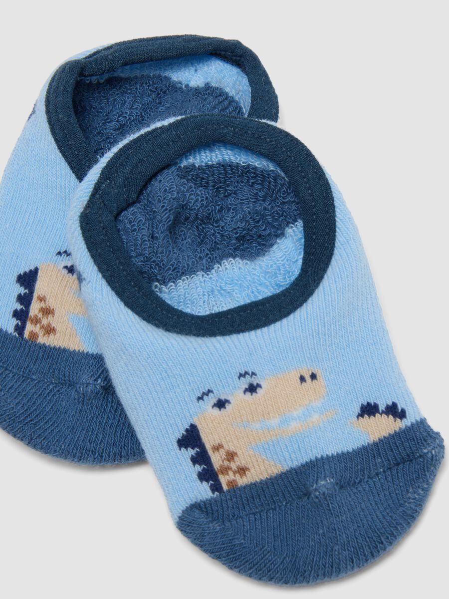 Blue anti-slip socks in organic stretch cotton with dinosaur_2