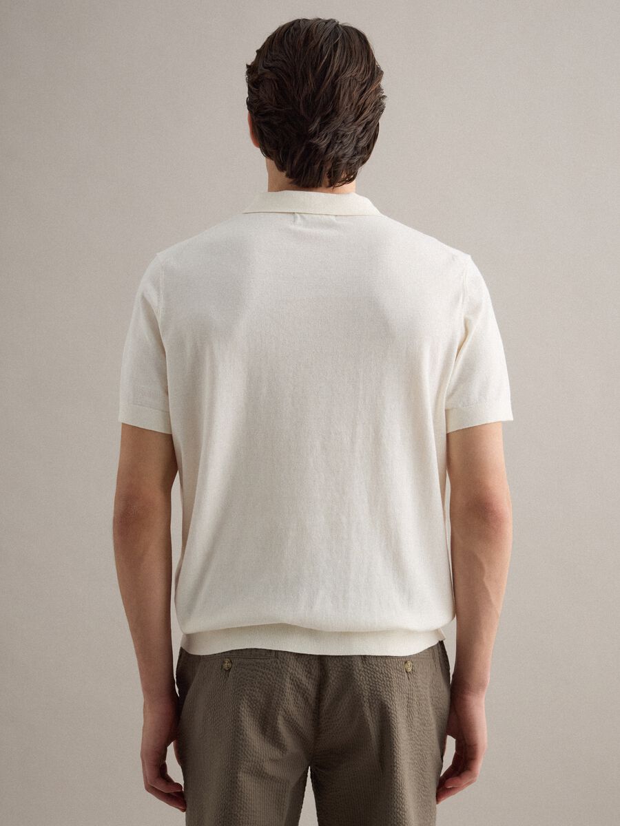 Regular fit white polo in cotton, linen, and silk blend_4