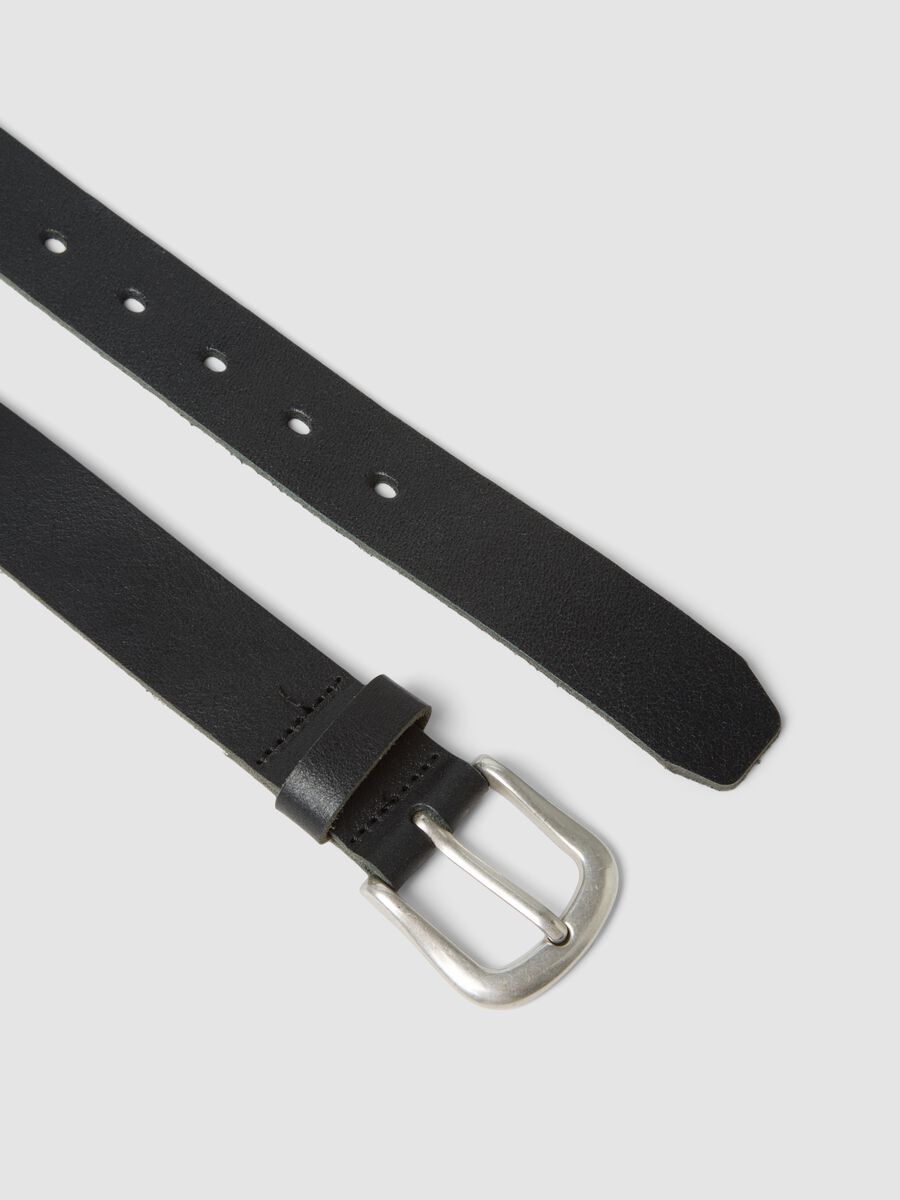 Black genuine leather belt with metal buckle_1