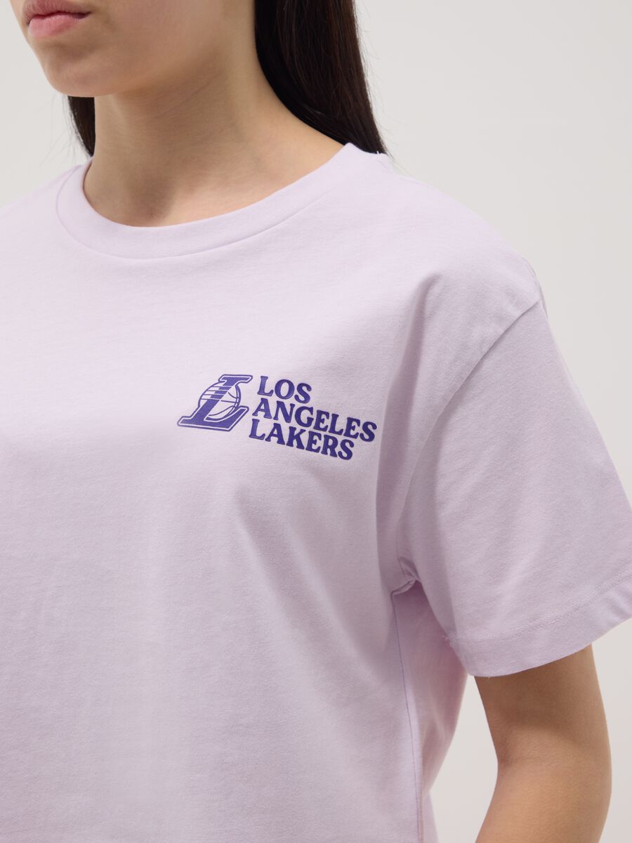 T-shirt in puro cotone viola da ragazza relaxed fit con stampe Lakers_1