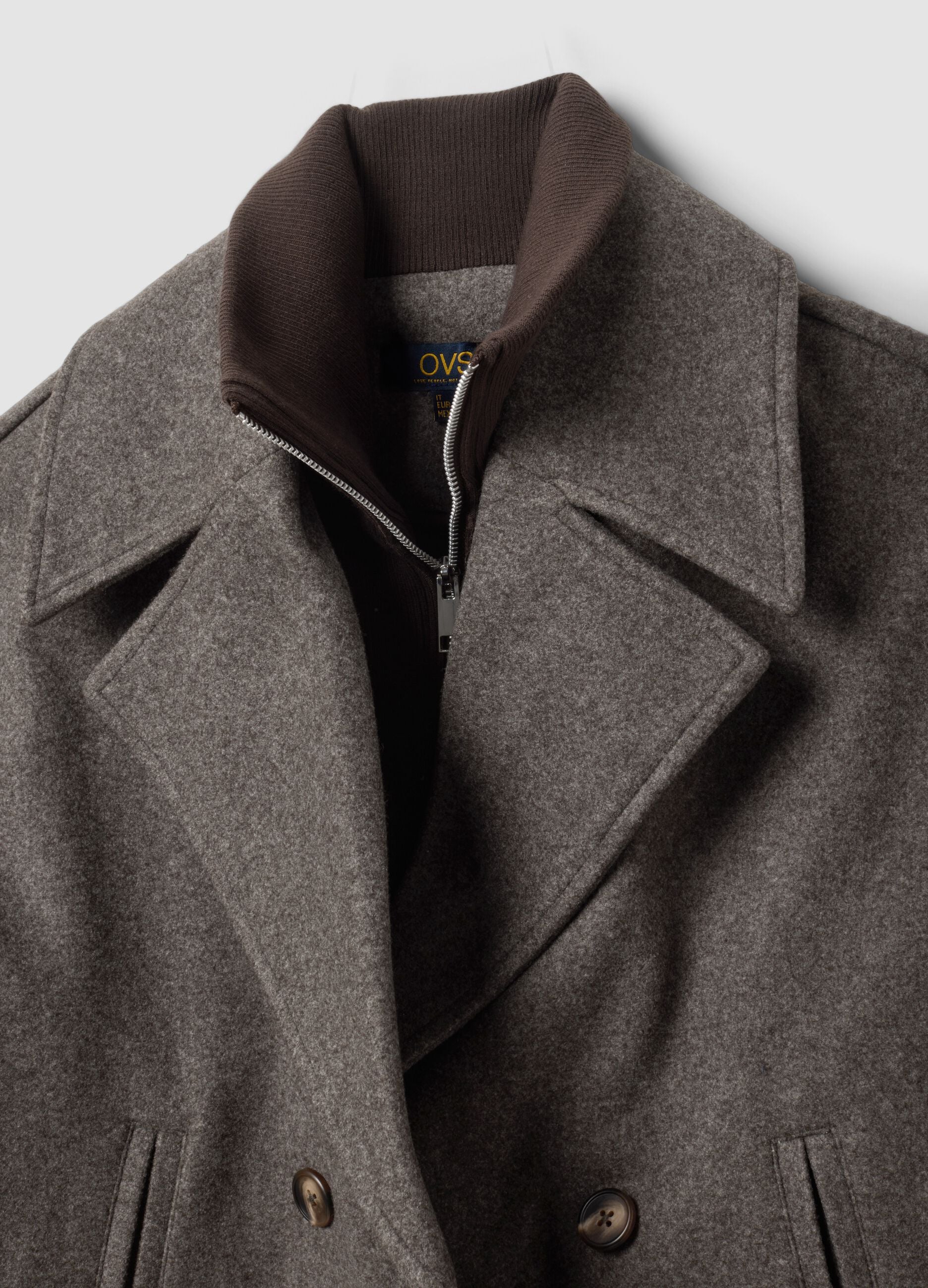 Grey double-breasted regular-fit jacket with zip and buttons