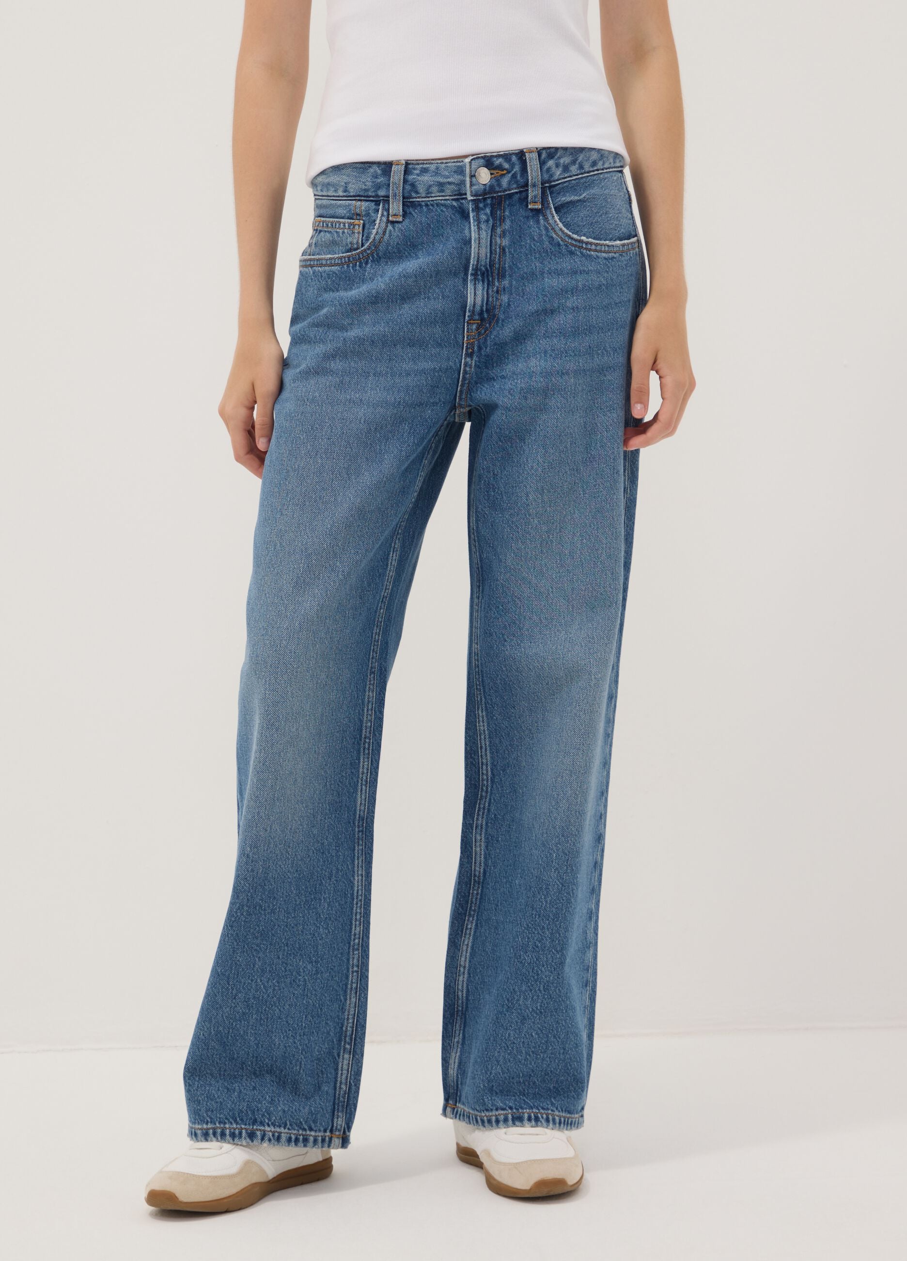 Blue denim pure cotton straight-fit jeans