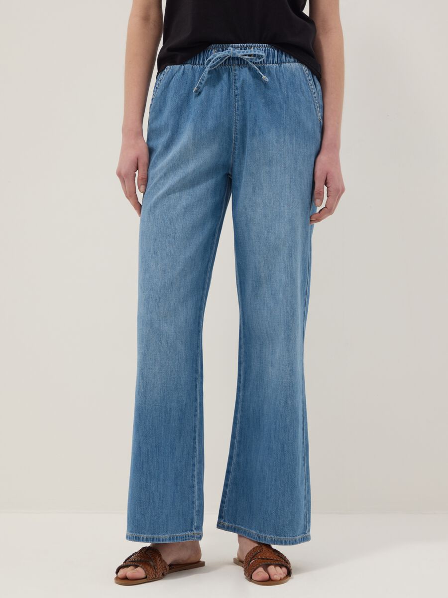 Jeans denim blu in puro cotone wide leg_1