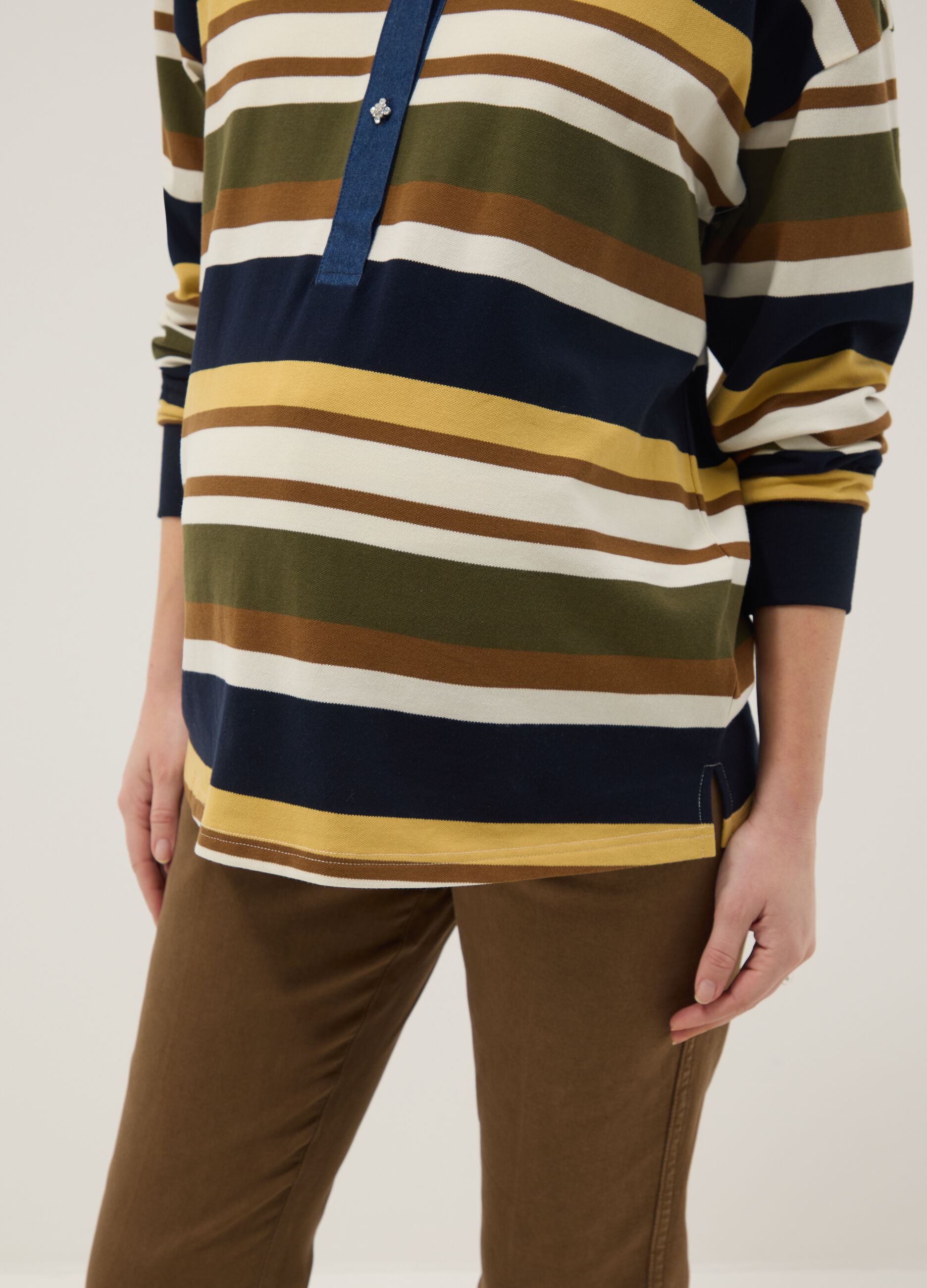 Multicolour maternity long-sleeve polo in stretch cotton