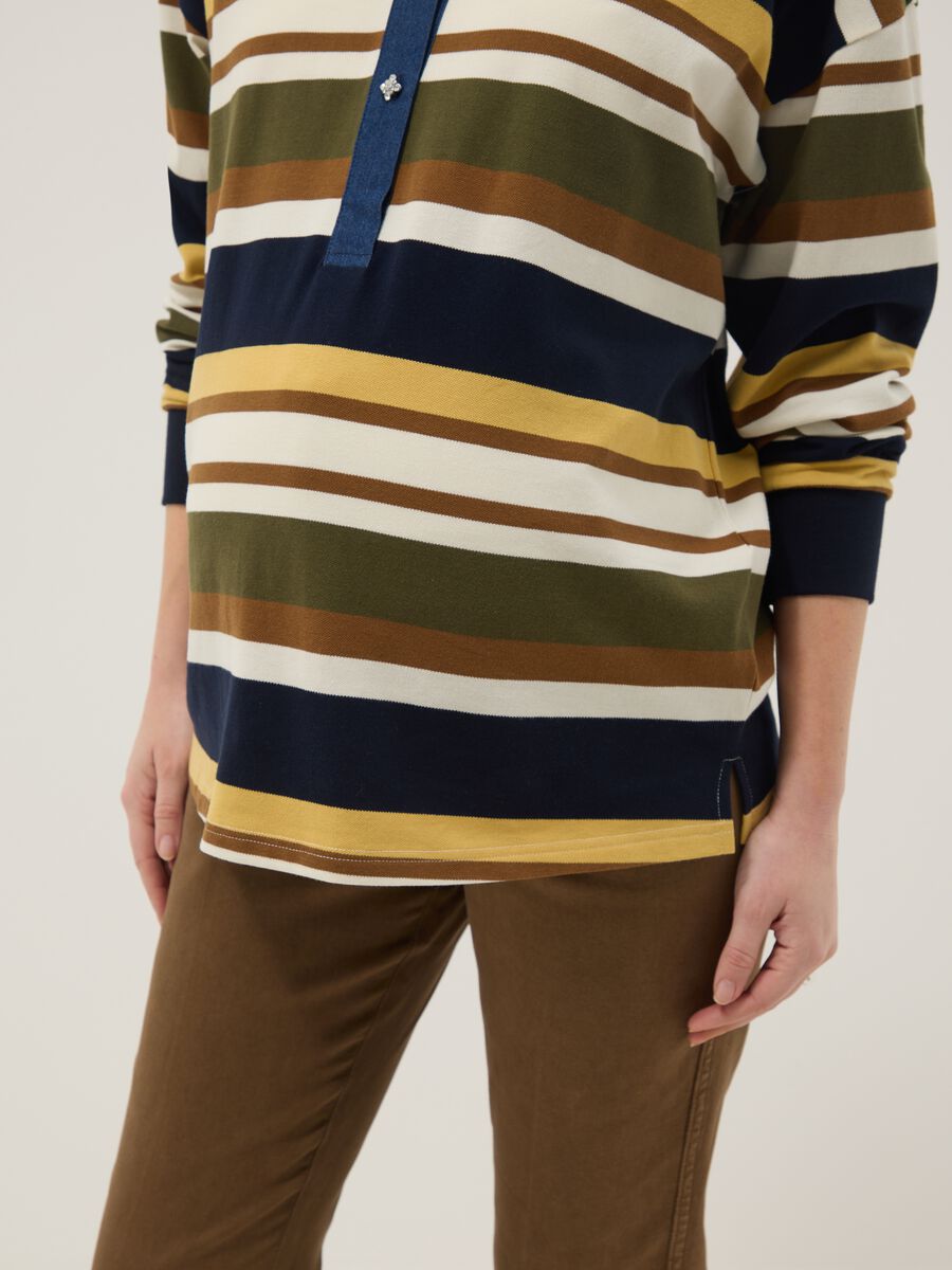 Multicolour maternity long-sleeve polo in stretch cotton_3