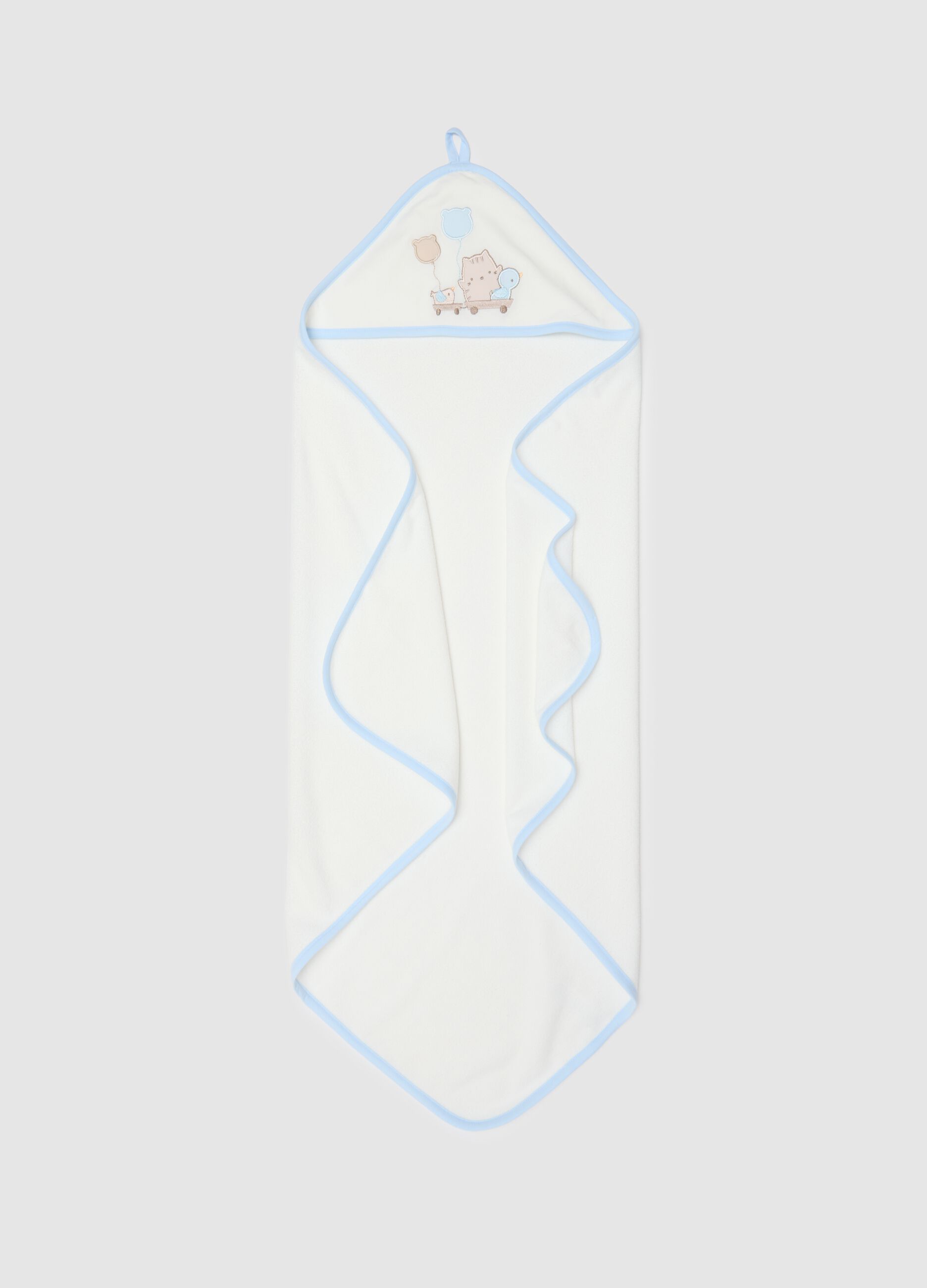 White cotton blend bathrobe with hood and embroidery