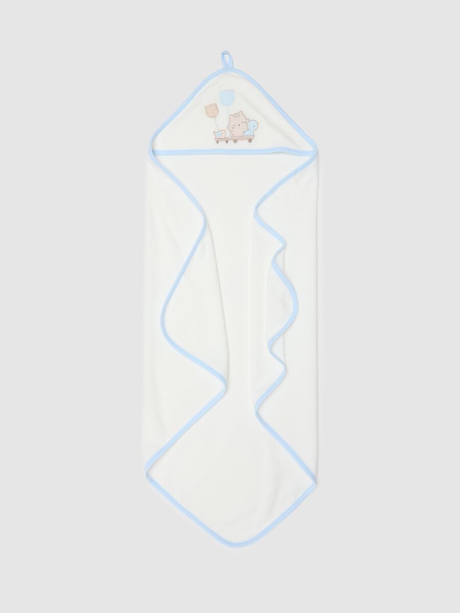 White cotton blend bathrobe with hood and embroidery_1