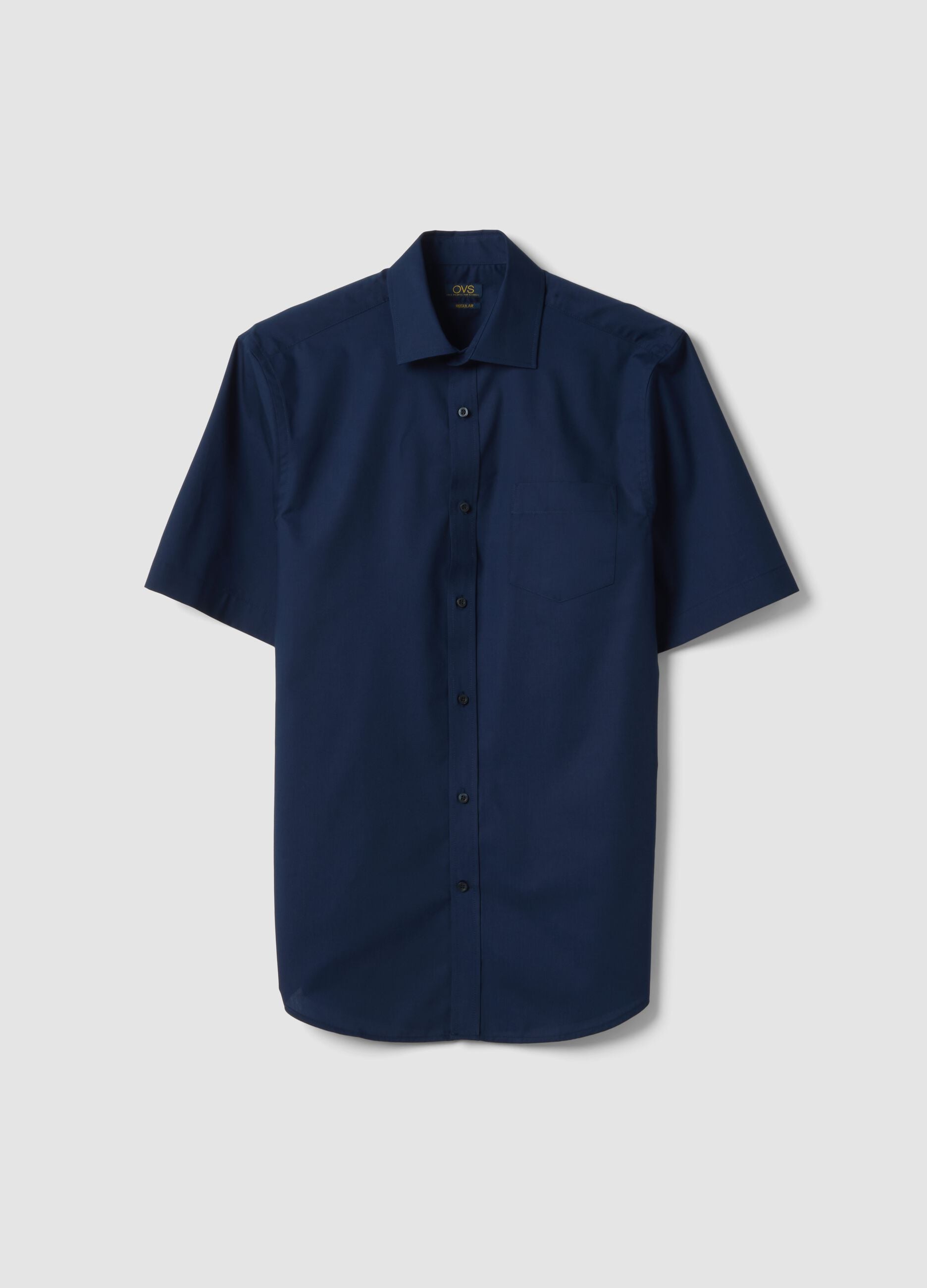 Blue short-sleeved shirt with classic collar