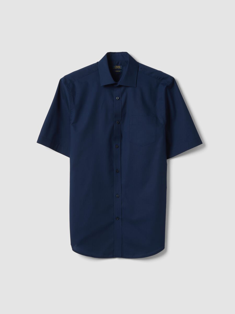 Blue short-sleeved shirt with classic collar_4