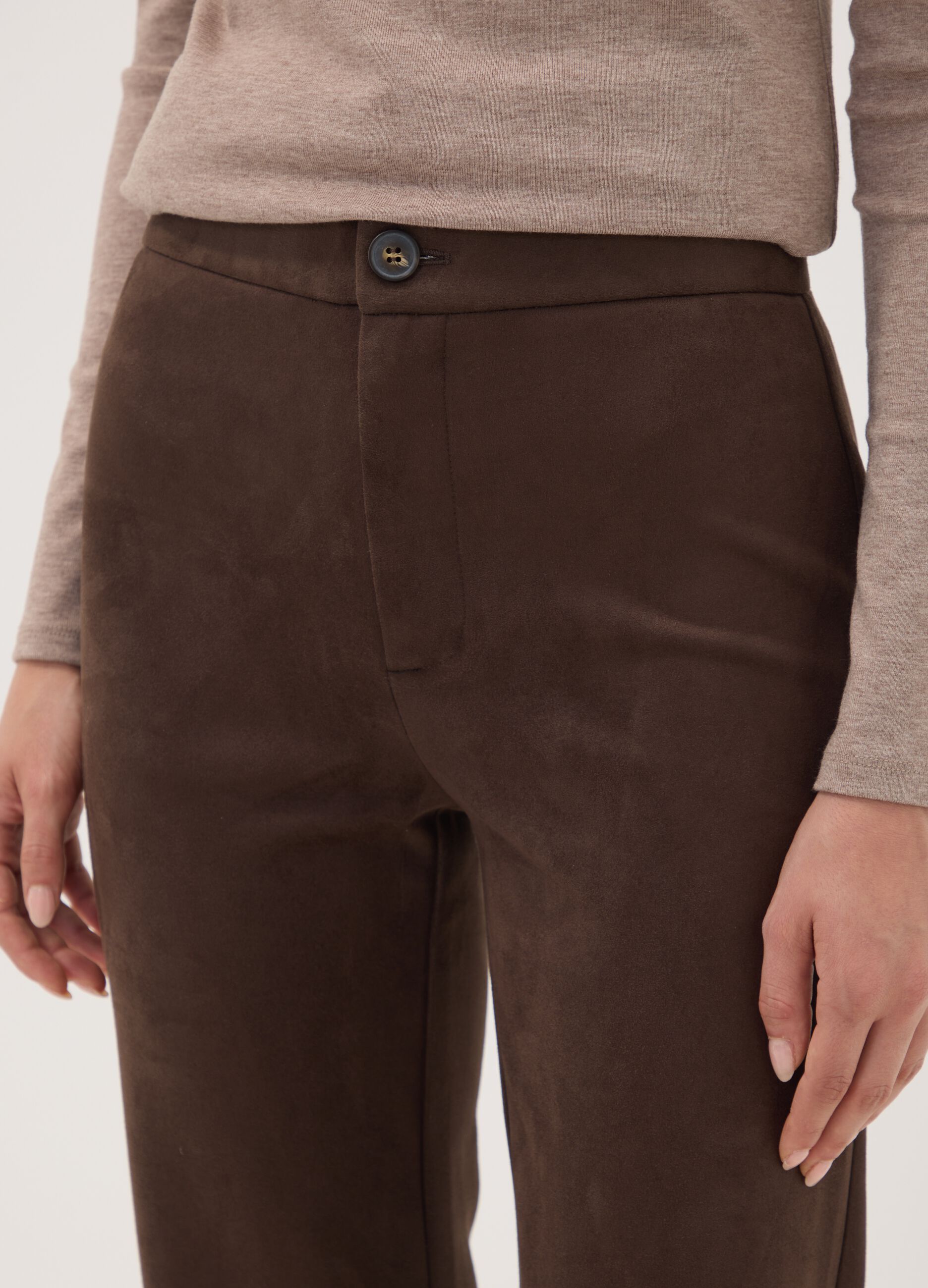 Brown flared trousers in stretch fabric