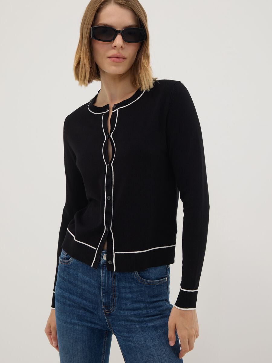 Black stretch viscose regular-fit cardigan_0