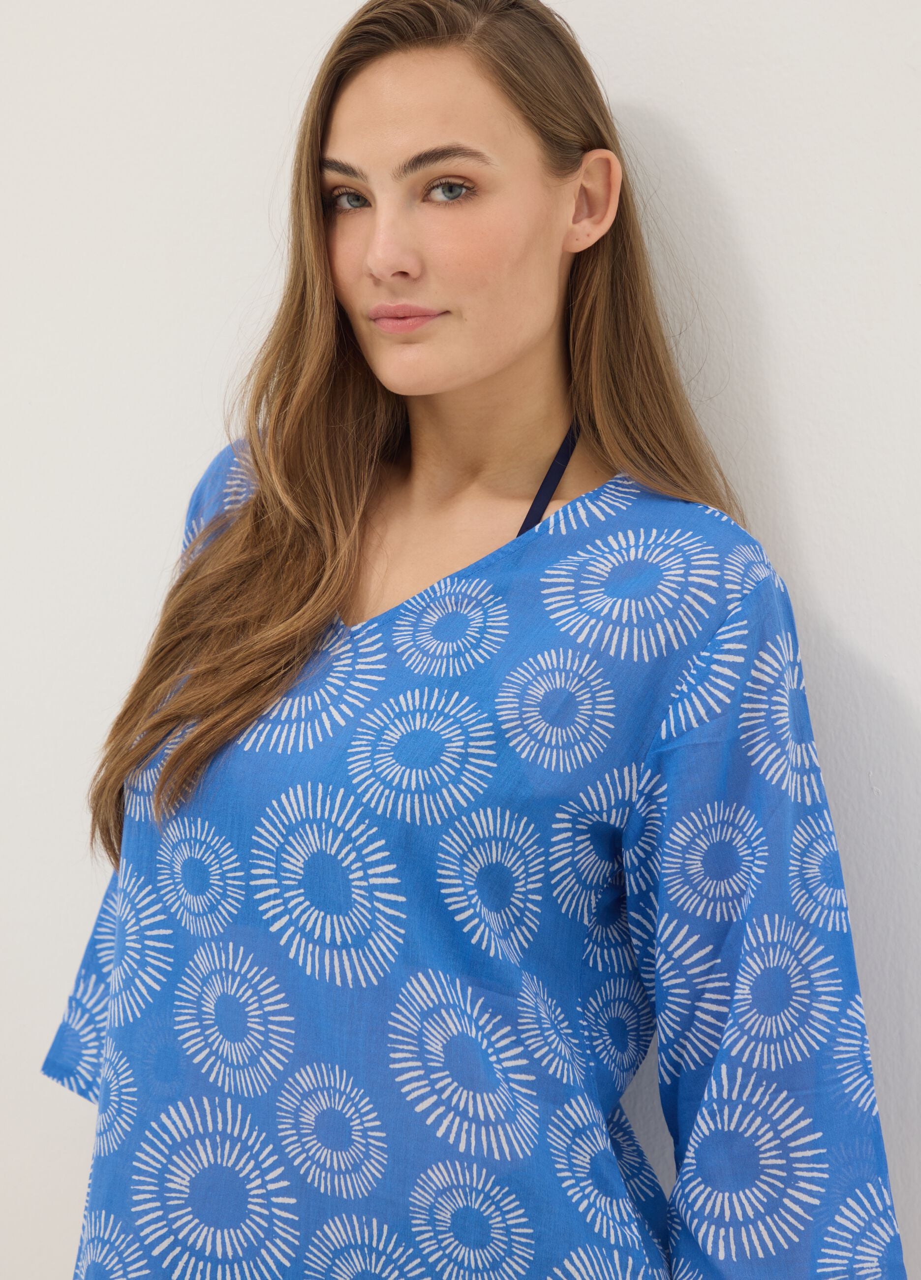 Blue pure cotton patterned kaftan