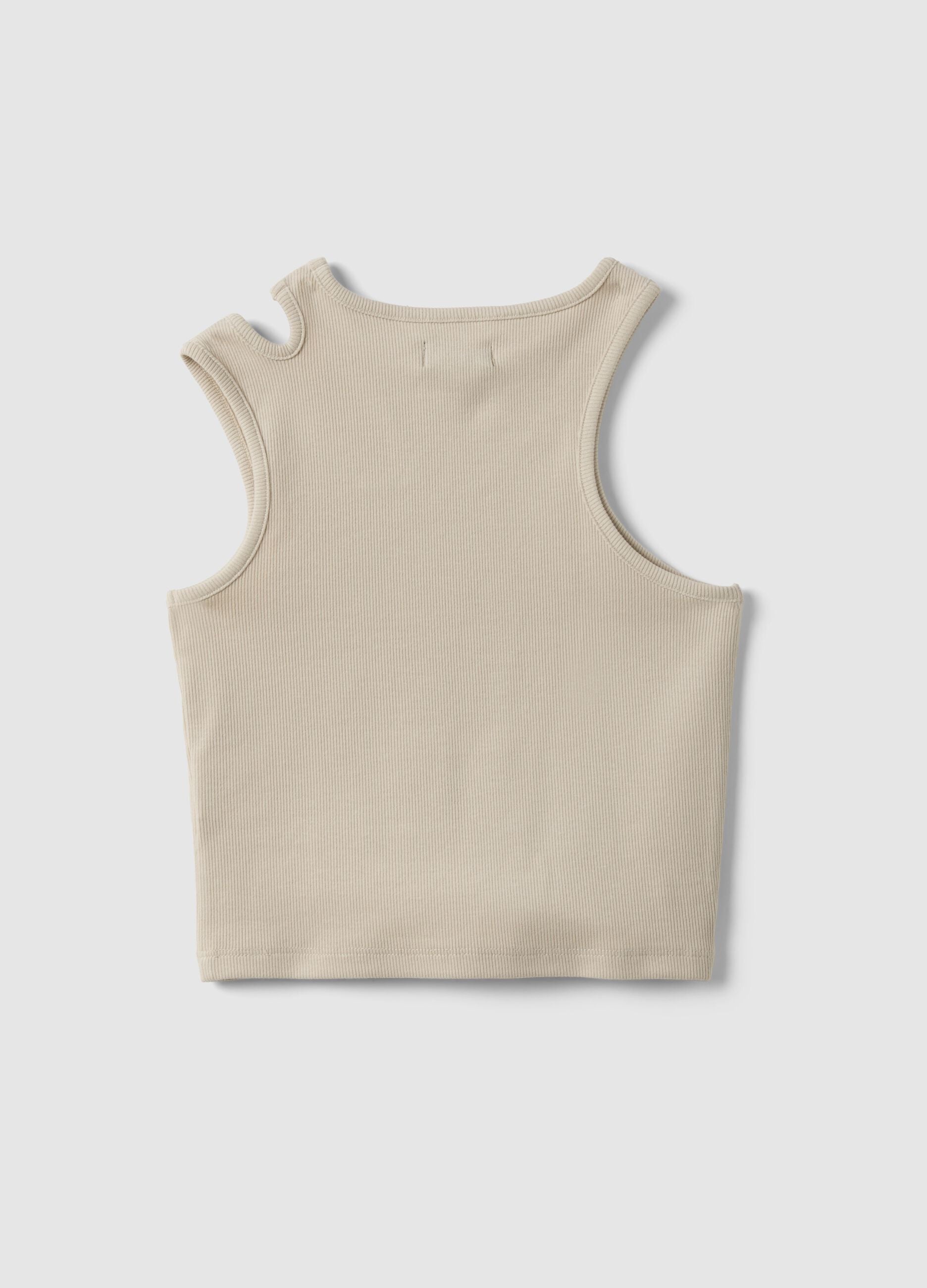 Girls' beige fitted cotton stretch tank top