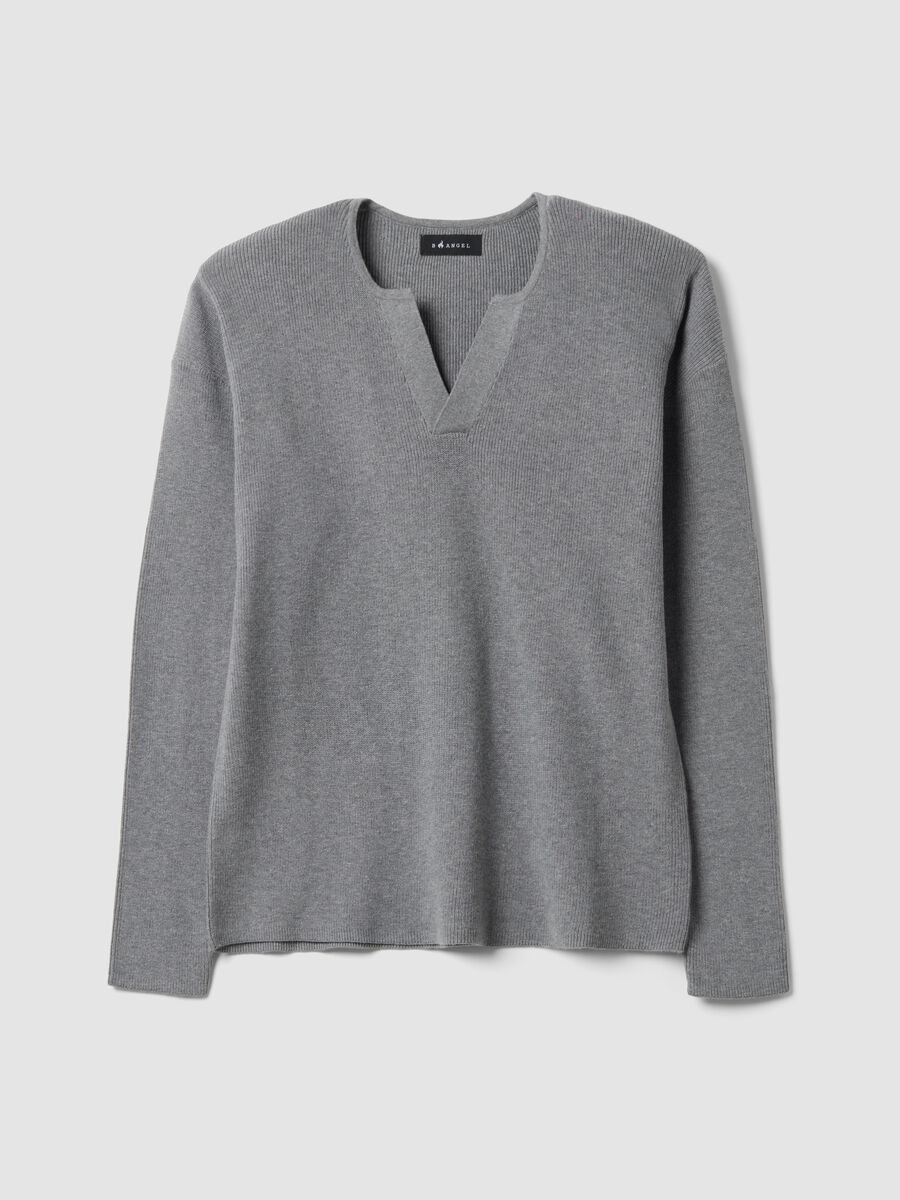 Maglia grigia in misto cotone con scollo serafino regular fit_0