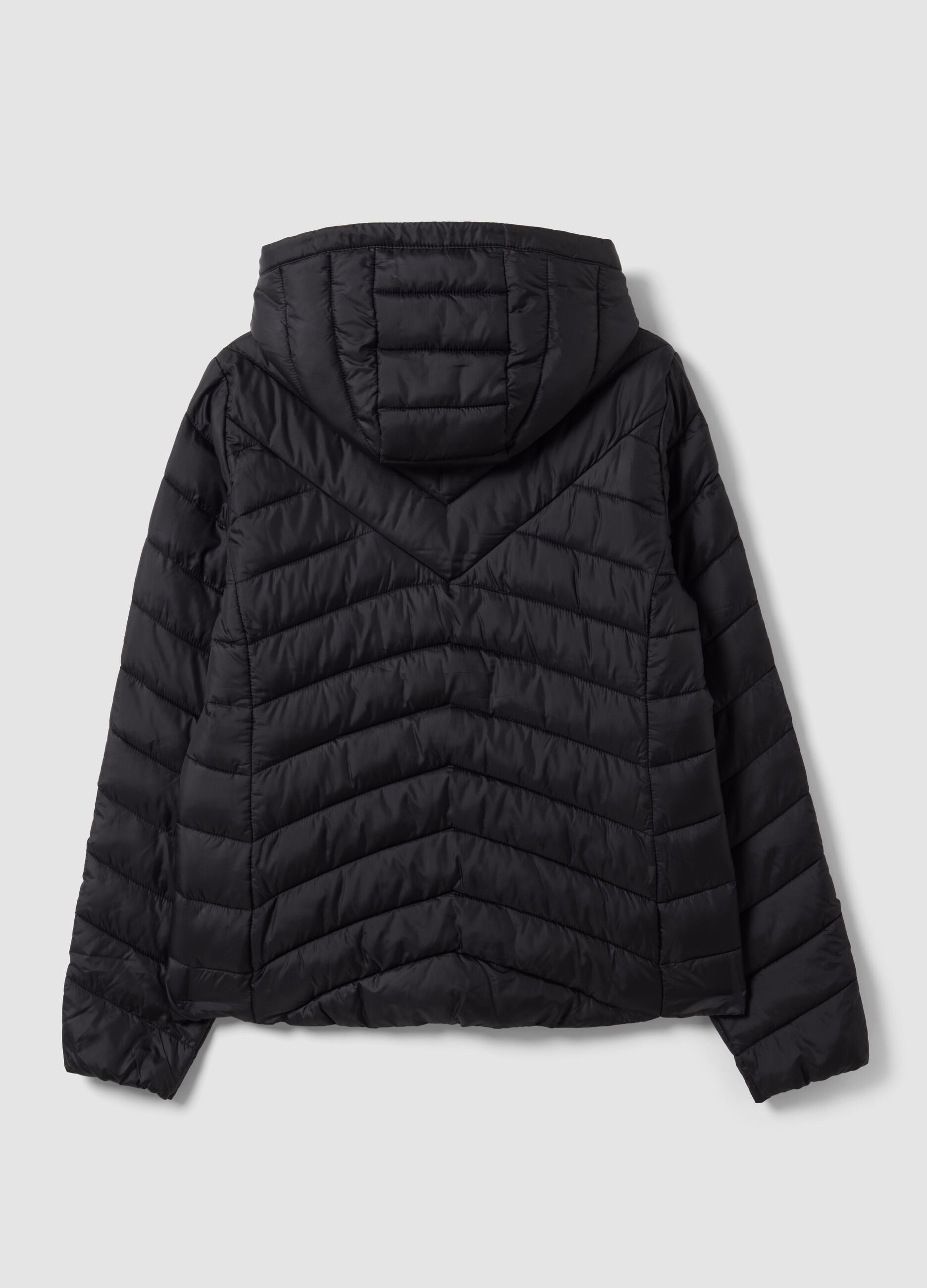 Black Ultralight Quilted Jacket with Hood and Zip