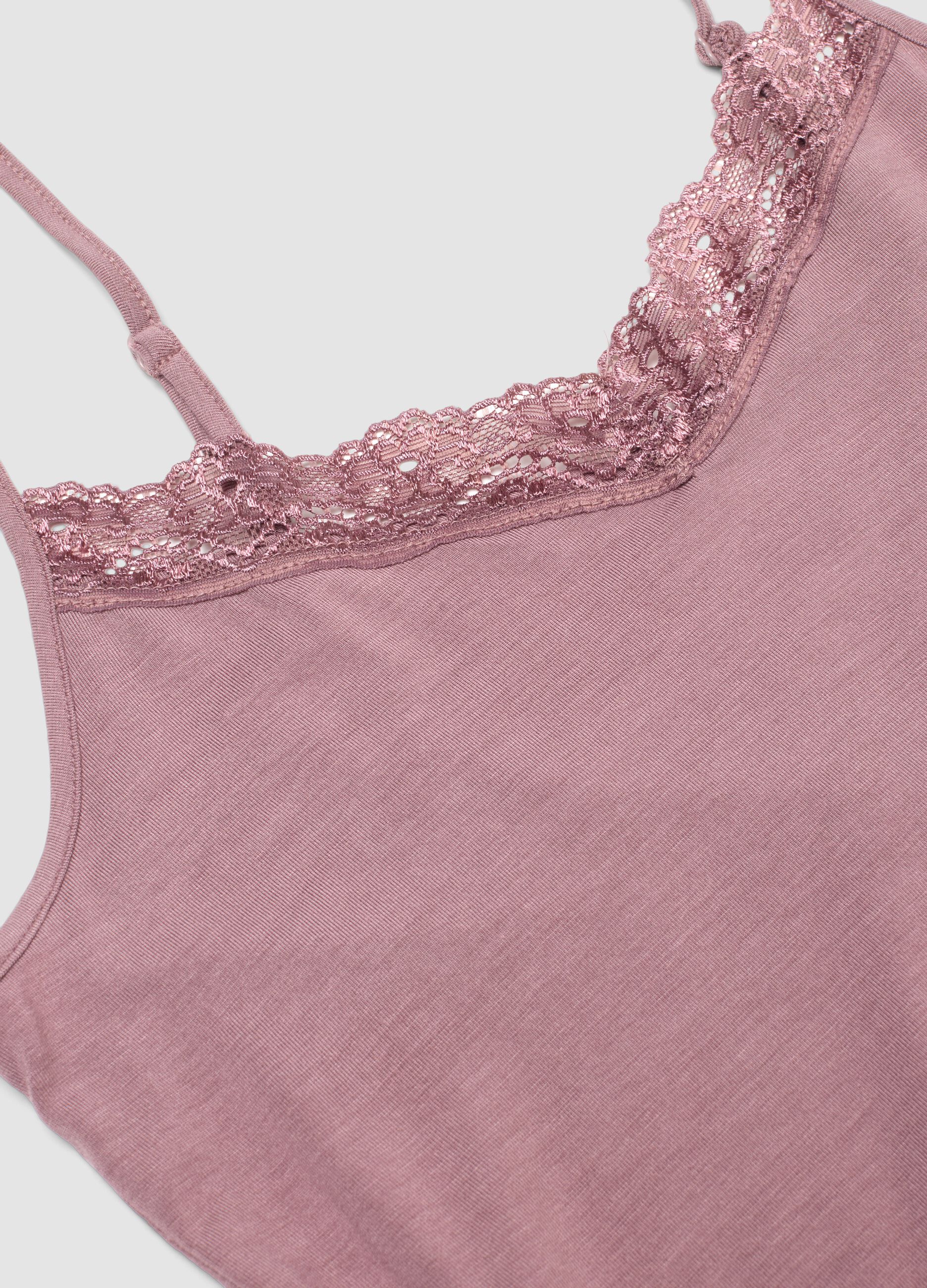 Pink slim fit stretchy viscose camisole with lace