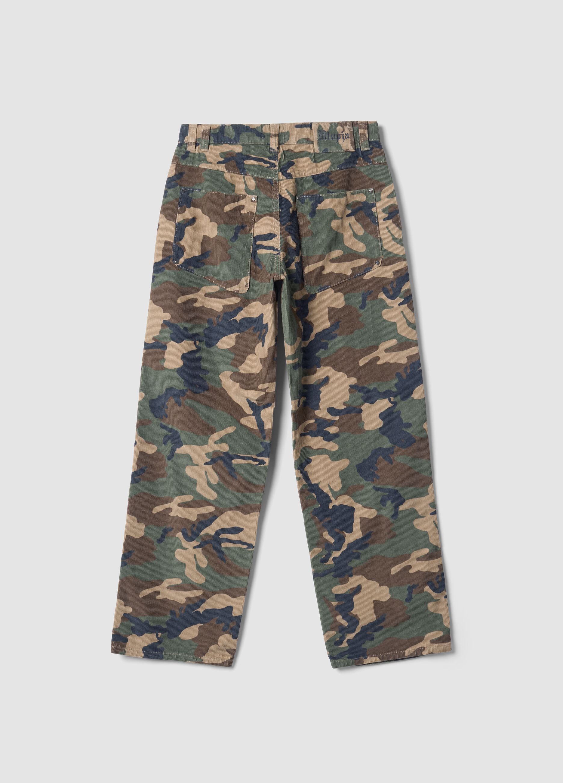Washed Camo Corduroy Carpenter Trousers