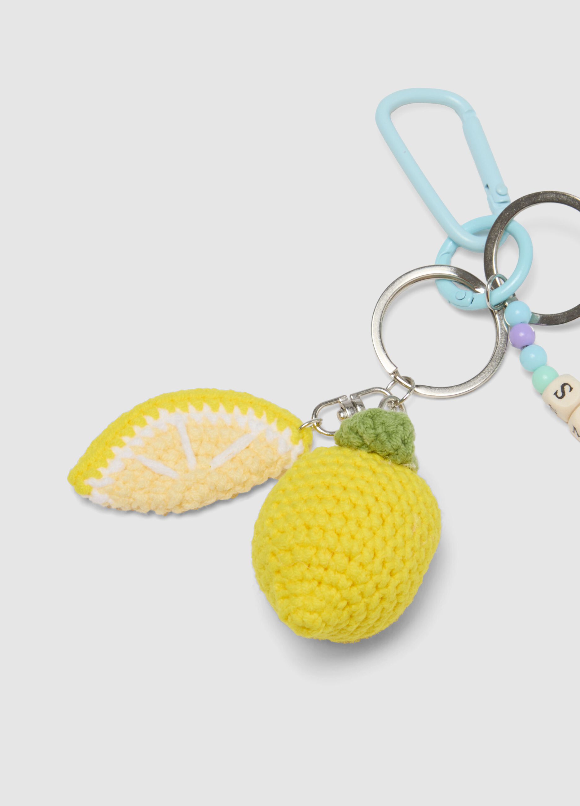 Multicolor pure cotton knitted keyring with lemon