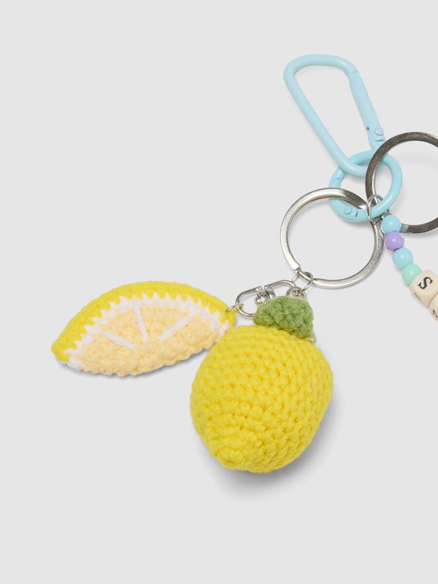 Portachiavi lavorato a maglia in puro cotone multicolor con limone_2