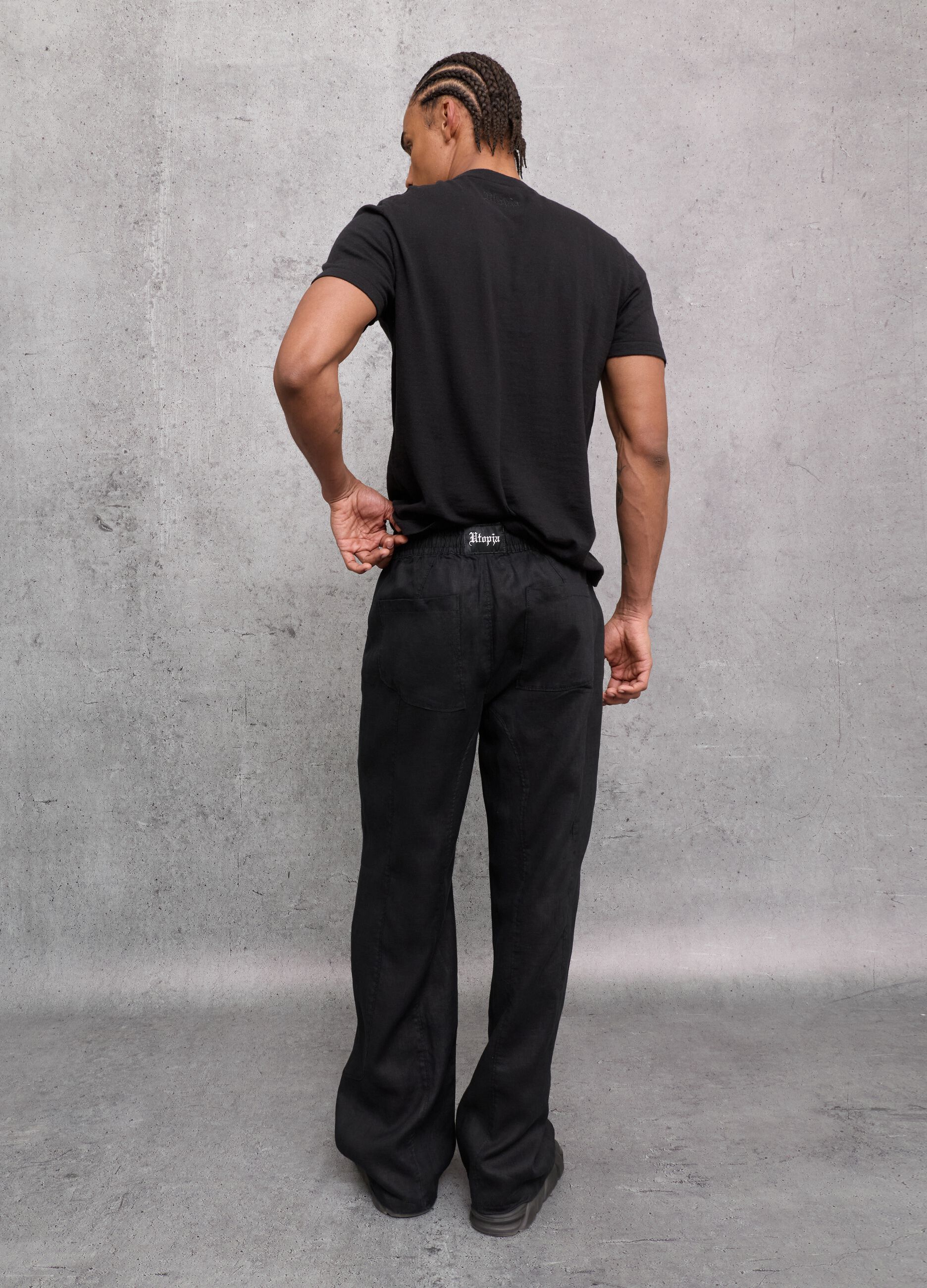 100% Linen Wide Leg Pants Black