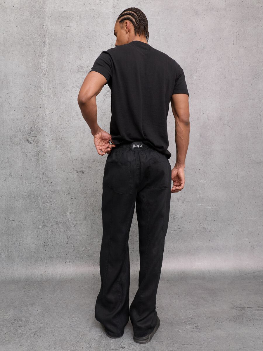100% Linen Wide-Leg Trousers Black_4