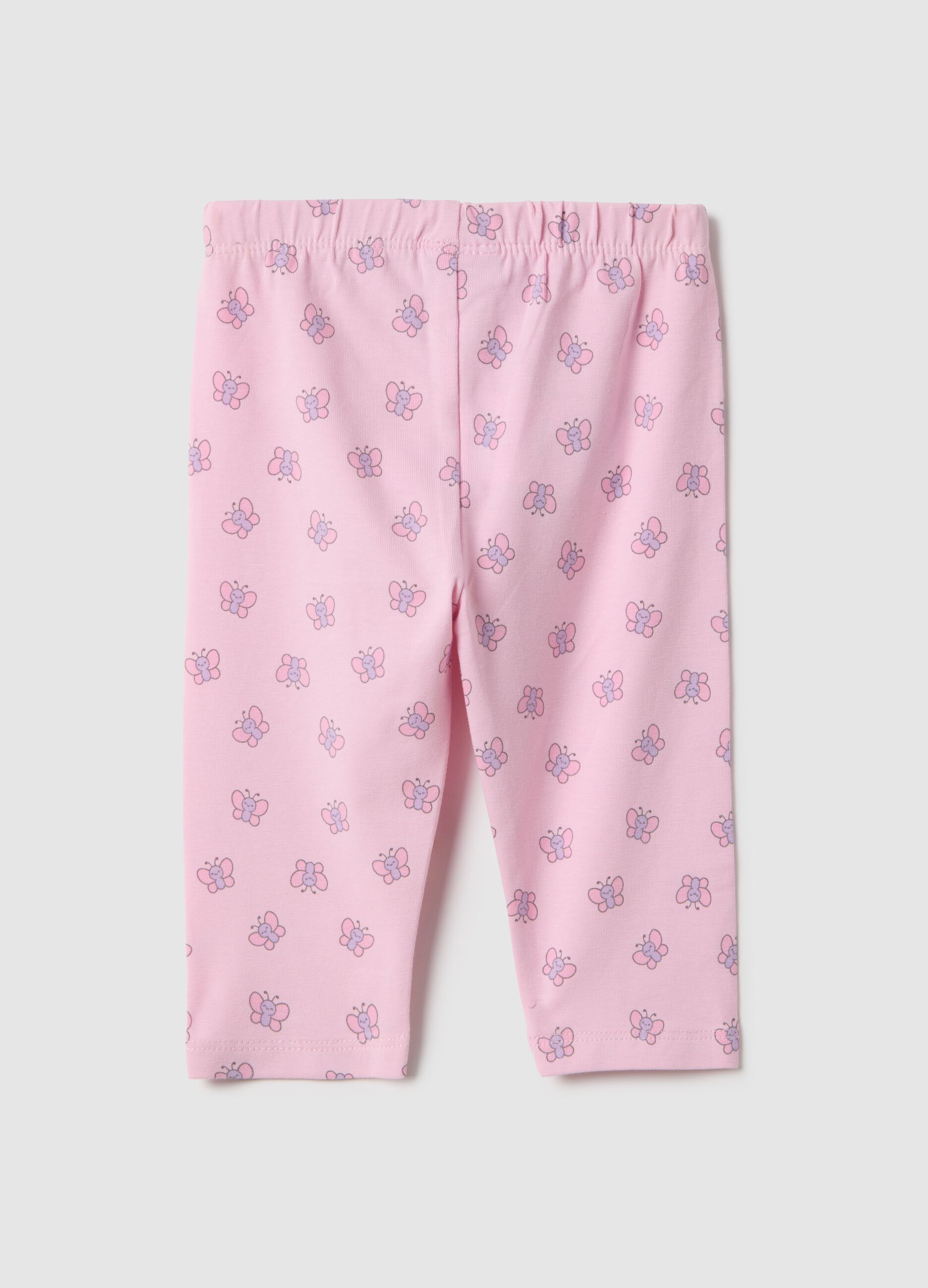 Girls' Pink Stretch Cotton Skinny Fit Leggings with Butterflies