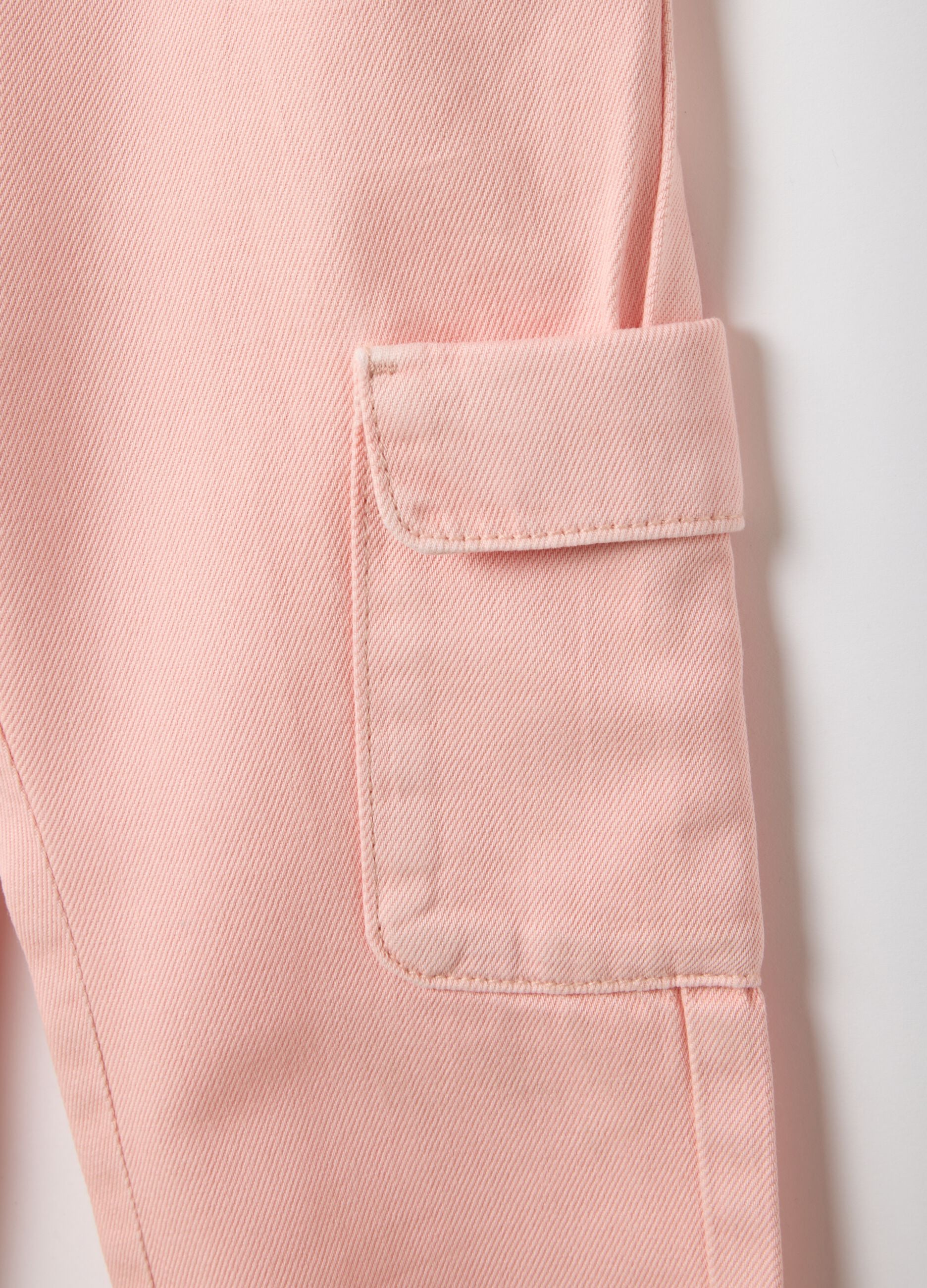 Girls' baggy cargo trousers in pure pink cotton