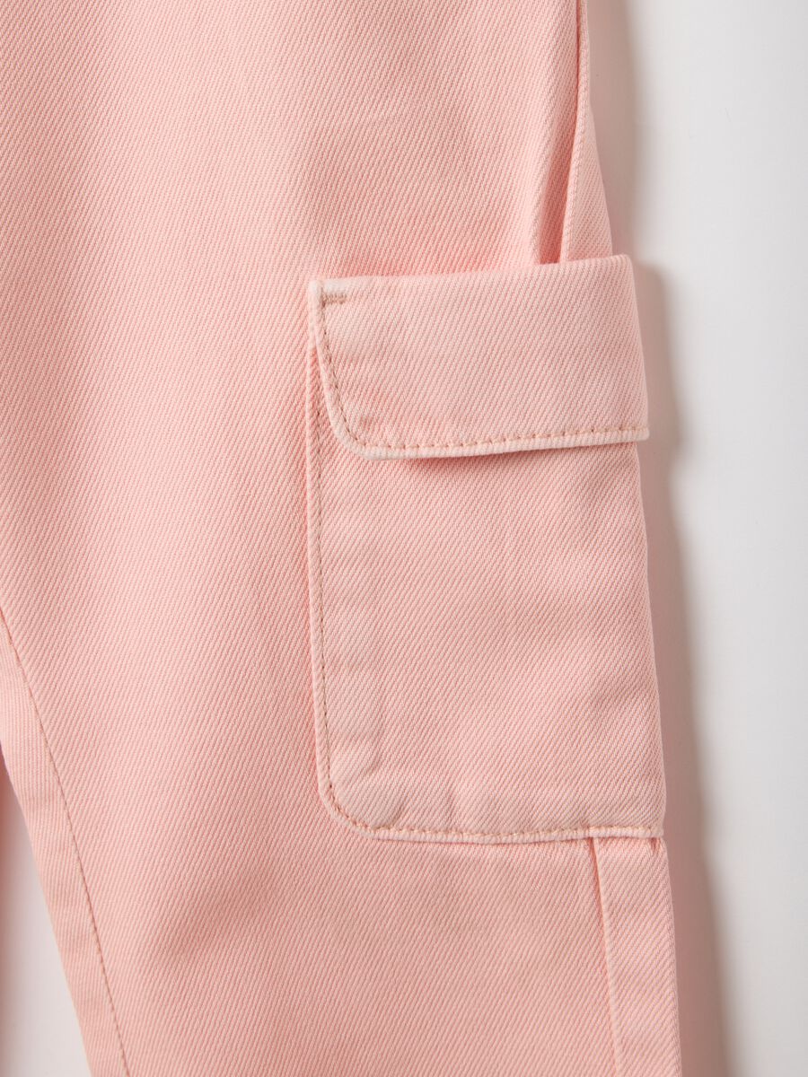 Girls' baggy cargo trousers in pure pink cotton_3