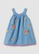 Sky-blue pure cotton dress with floral embroidery_0