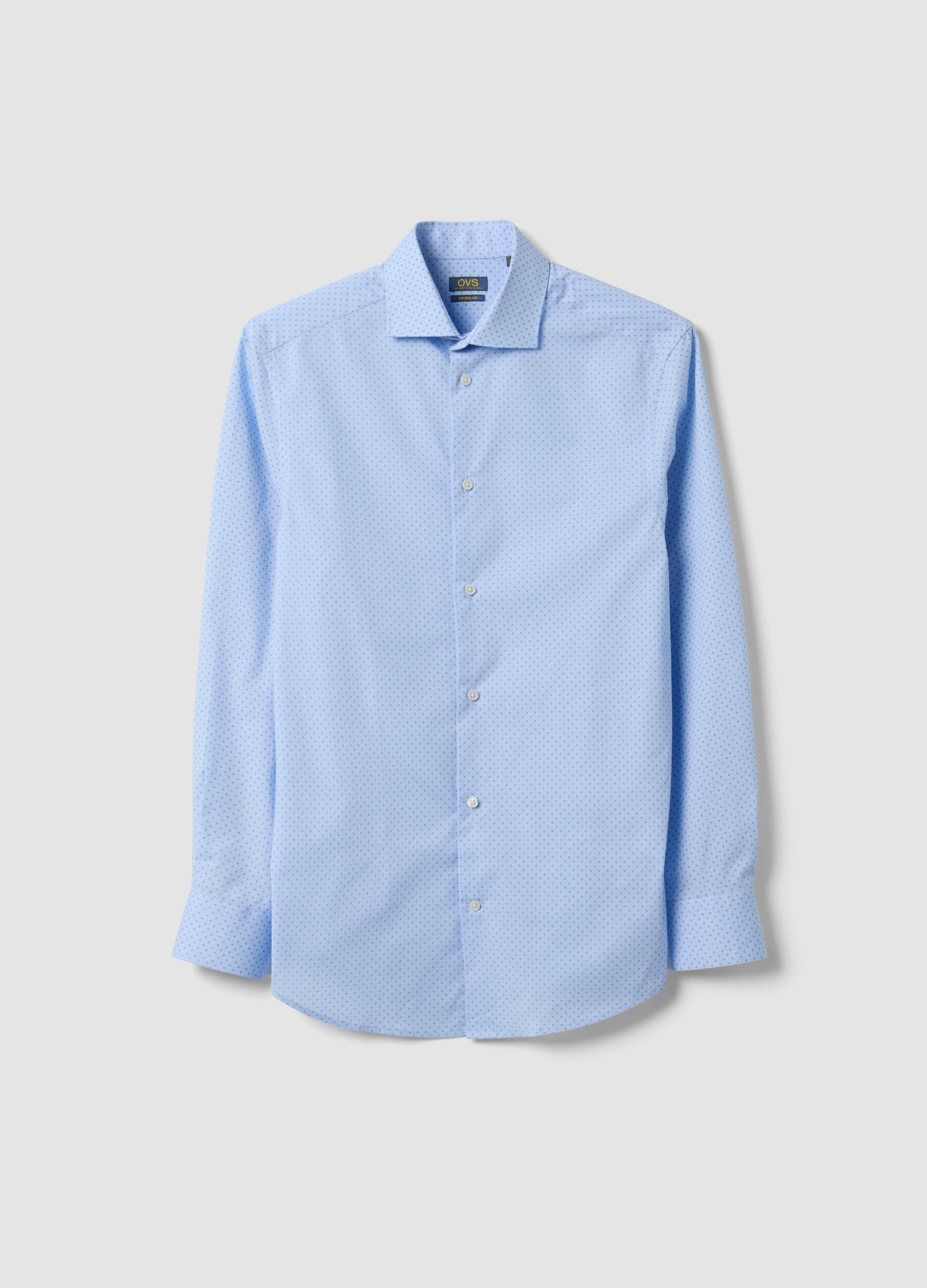 Light blue stretch cotton poplin shirt with spread collar