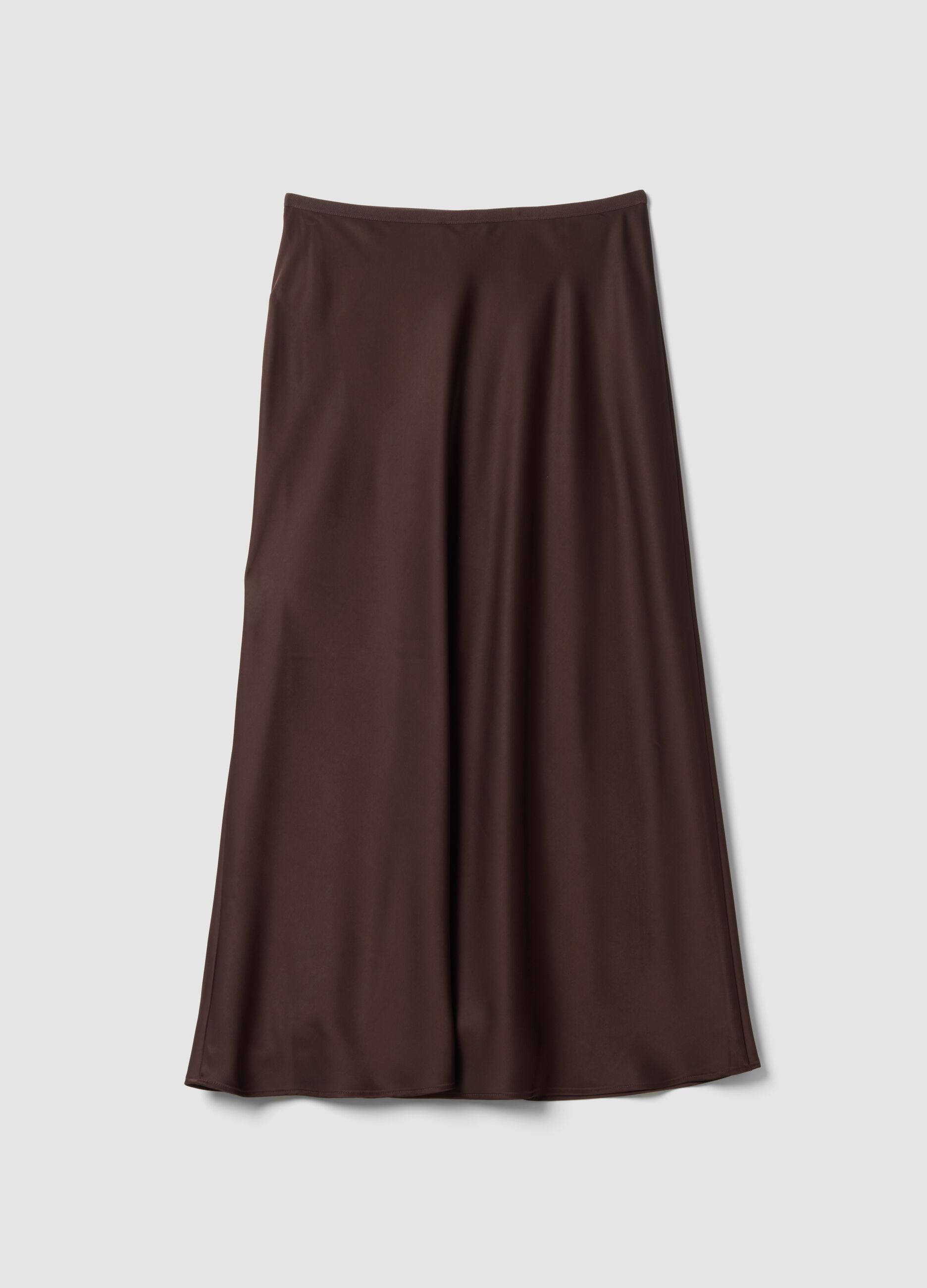 Brown satin maxi skirt with elasticated waistband